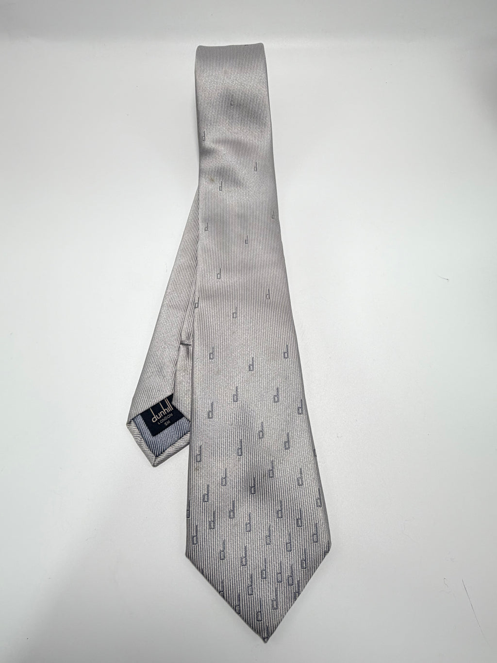 Dunhill London Silk Tie – Silver Monogram