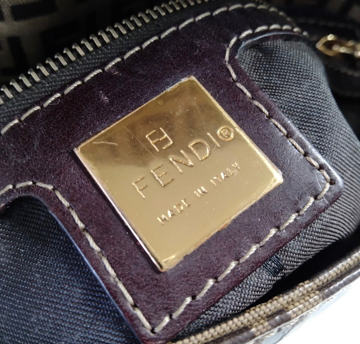 Fendi Zucca FF Patent MaMa Baguette – Brown