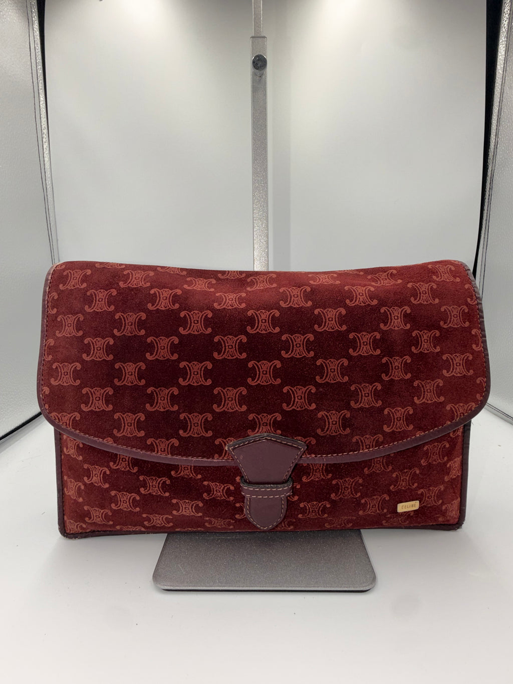 Celine Macadam Velvet Clutch – Burgundy Monogram Envelope Bag