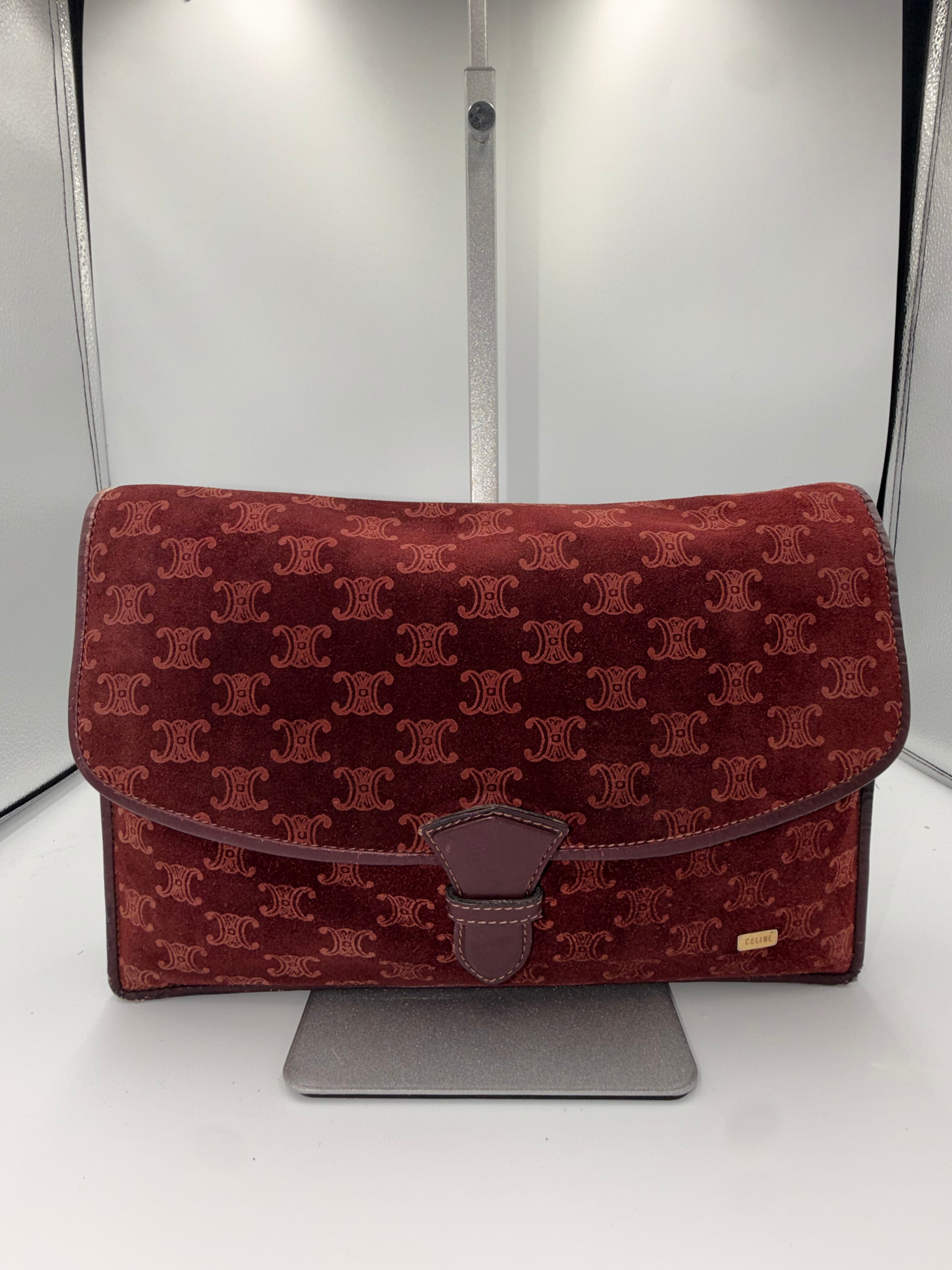 Celine Macadam Velvet Clutch – Burgundy Monogram Envelope Bag
