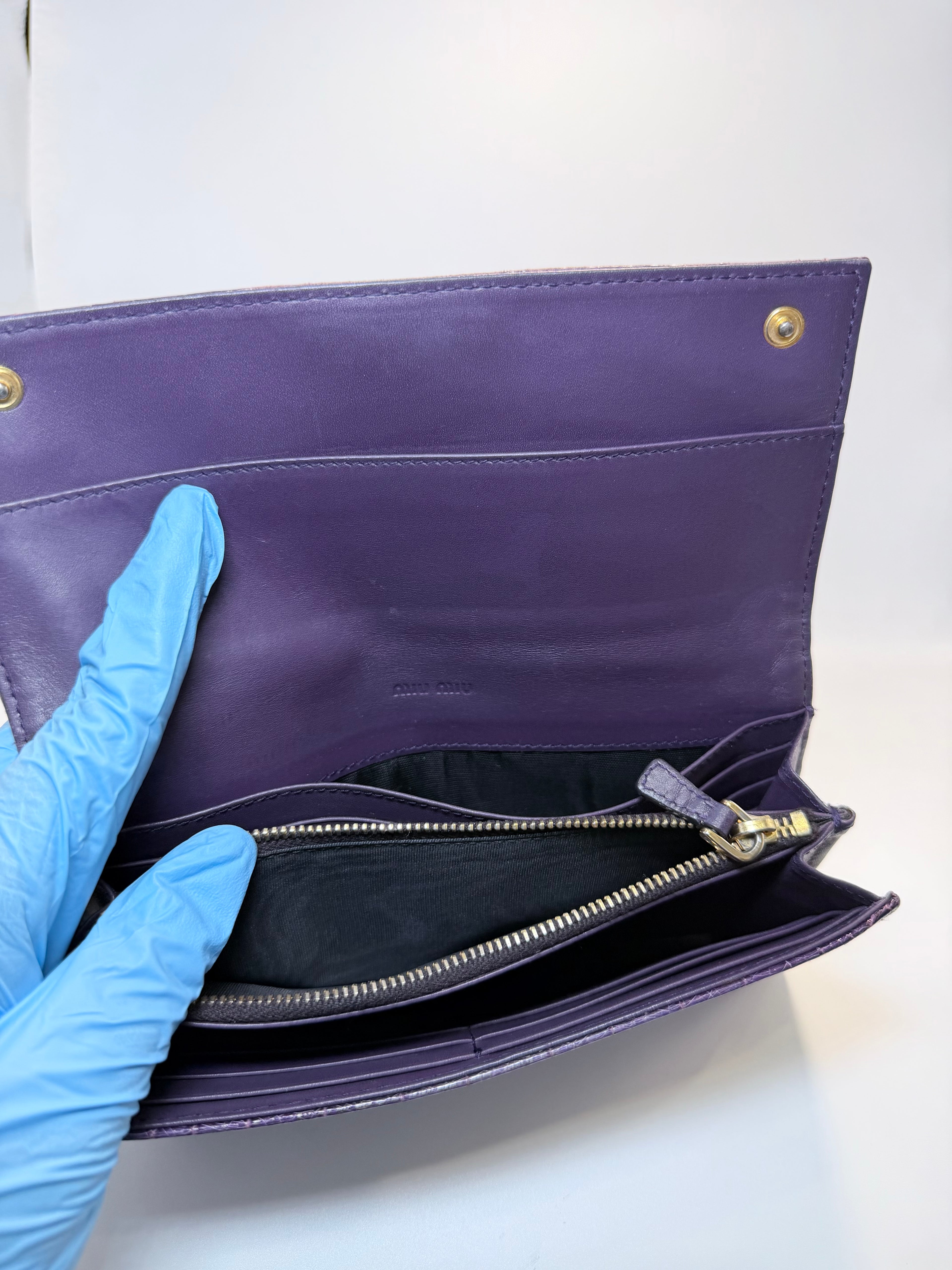 Vintage Miu Miu Croc-Embossed Leather Wallet - Purple
