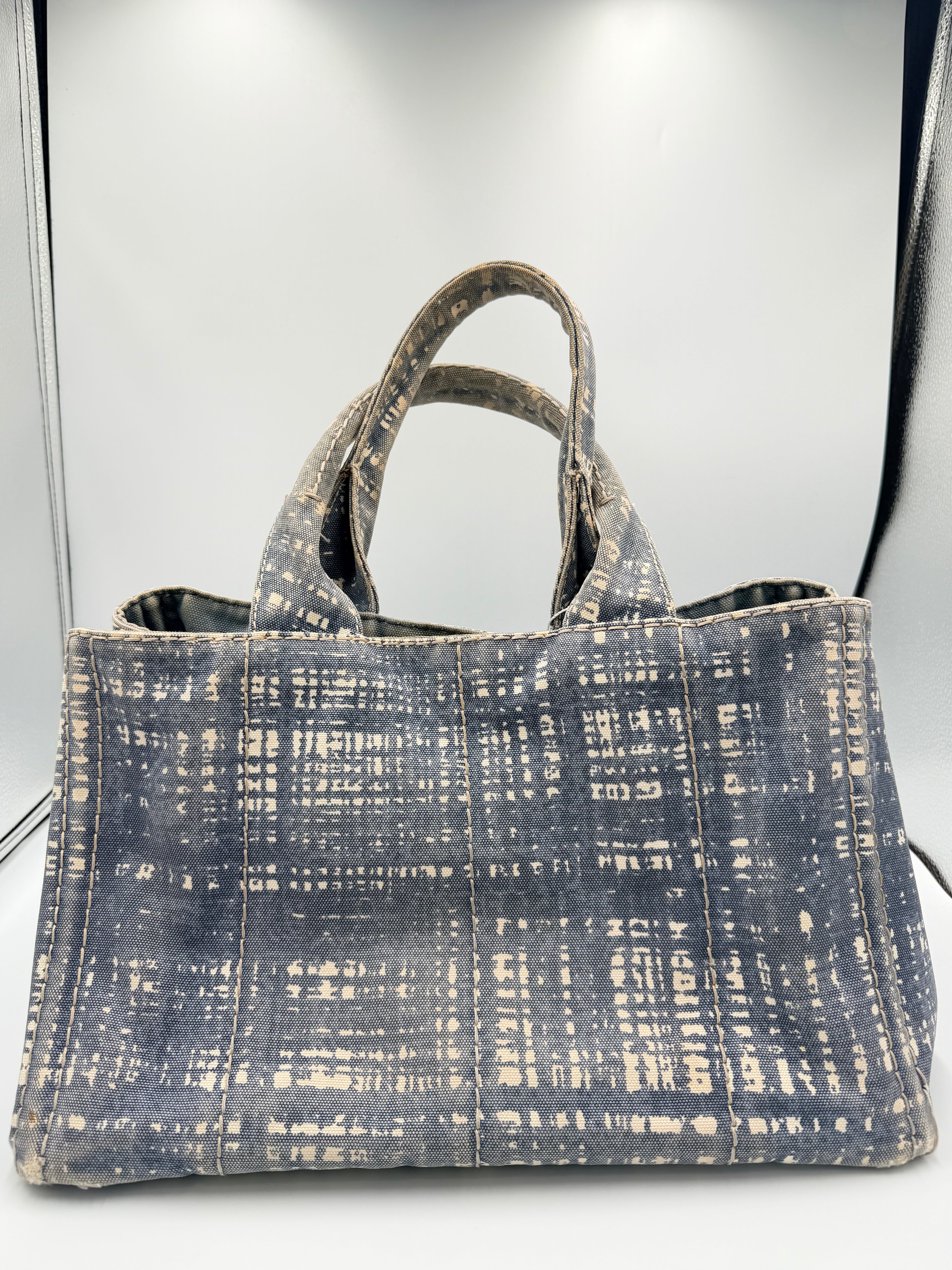 Prada Canapa Denim Abstract Print Tote