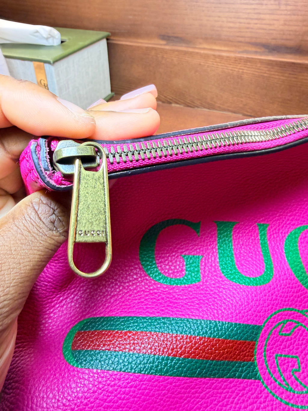 Gucci Hot Pink Leather Logo Clutch – With Dust Bag