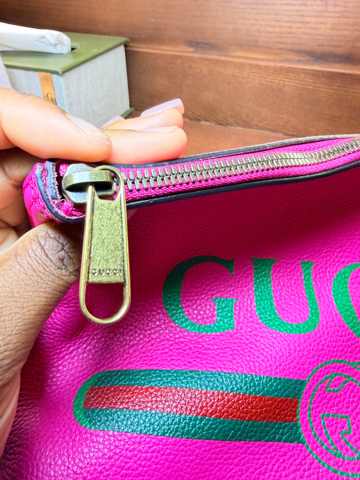 Gucci Hot Pink Leather Logo Clutch – With Dust Bag