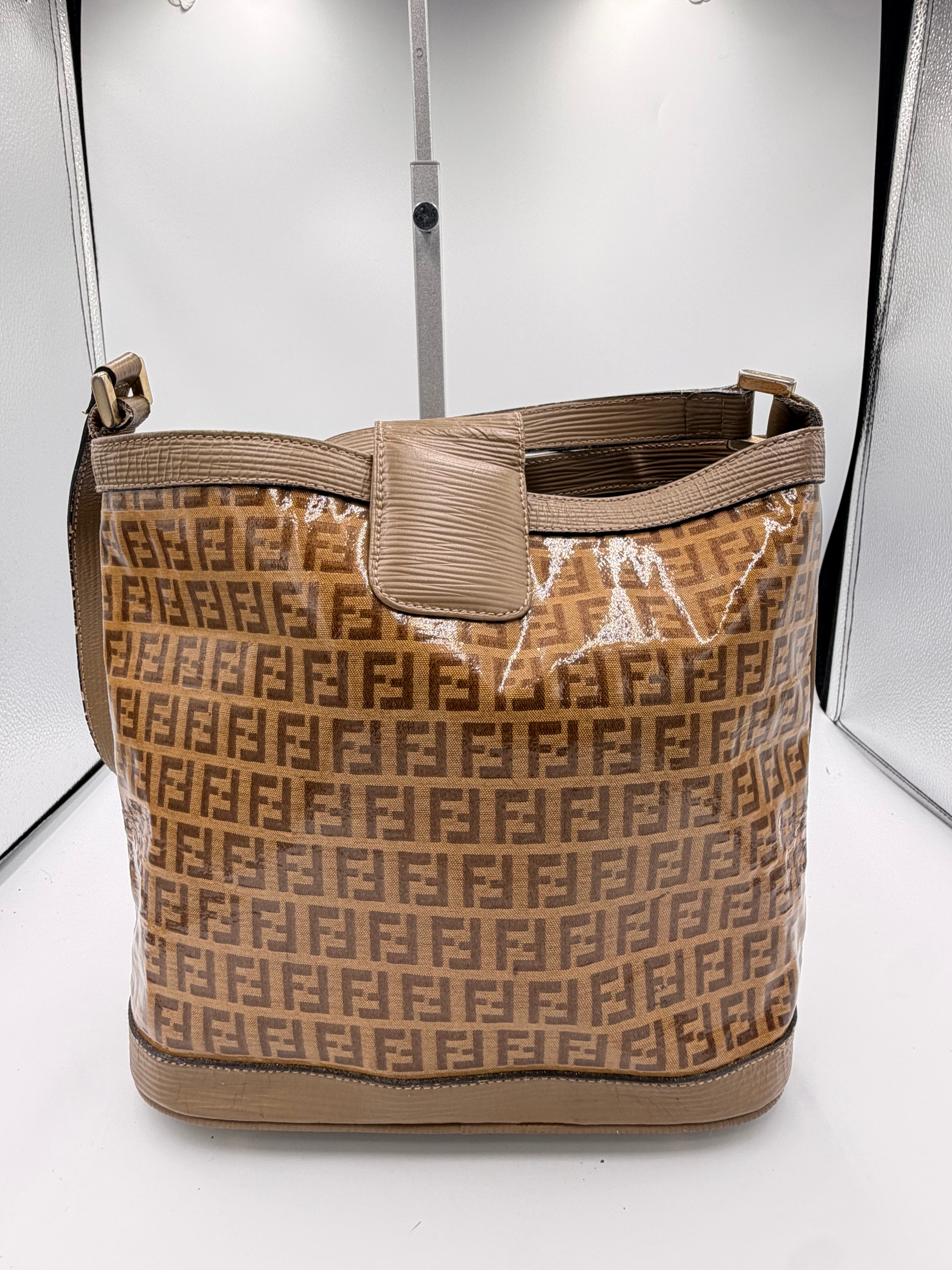Fendi FF Zucca Patent Bucket Shoulder Bag