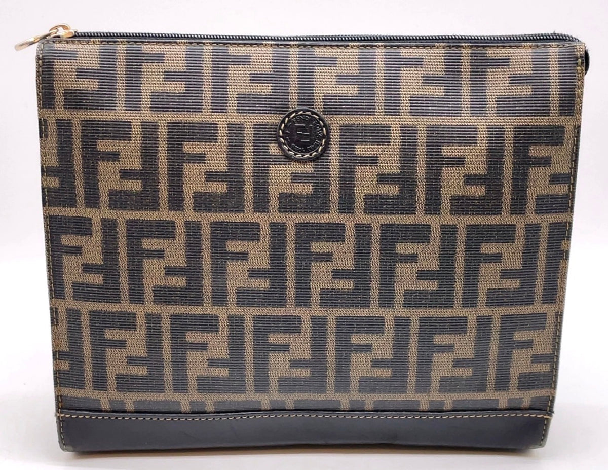 Fendi Zucca Monogram Leather Clutch
