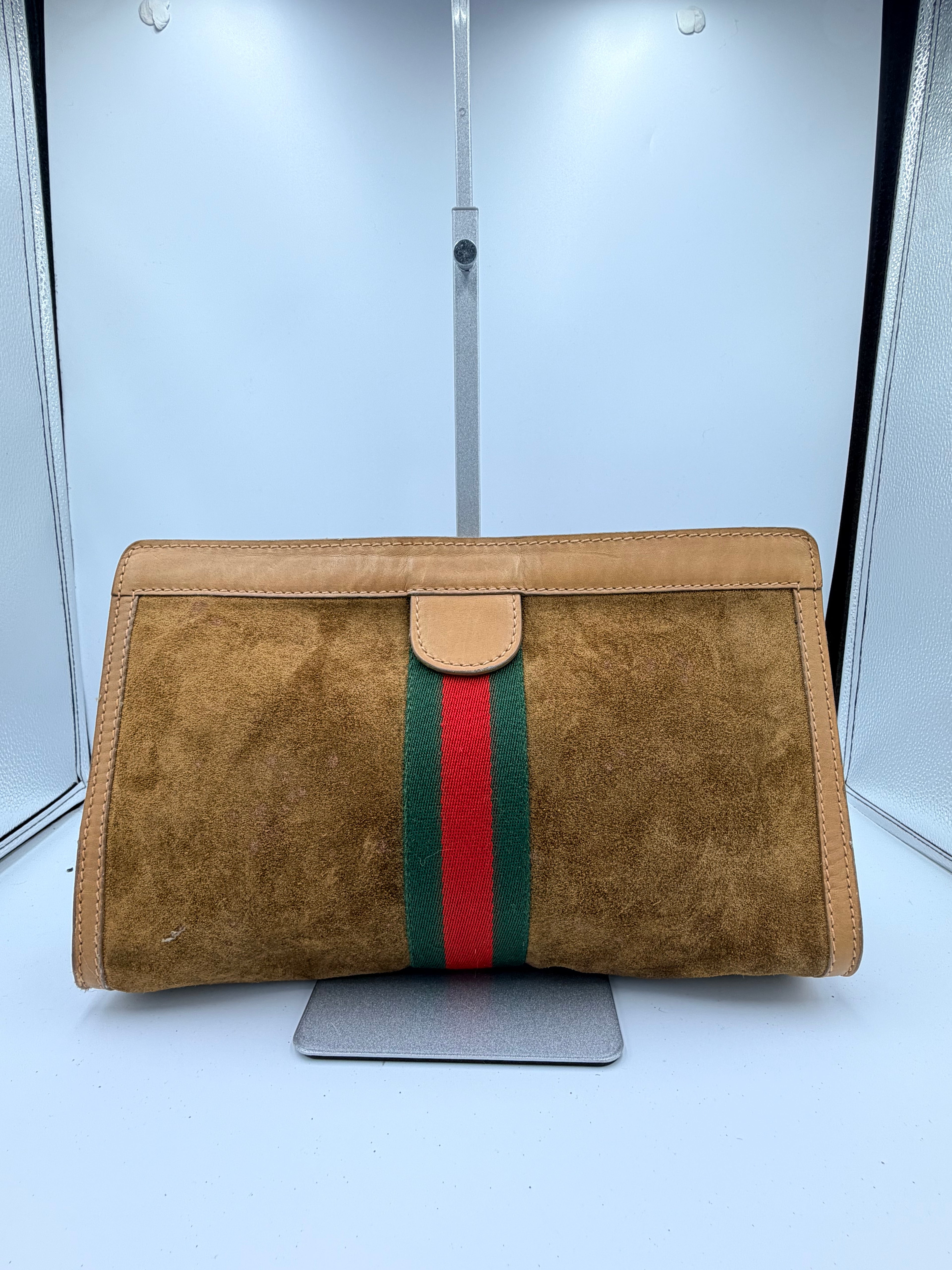 Gucci Suede Web Stripe Clutch Bag