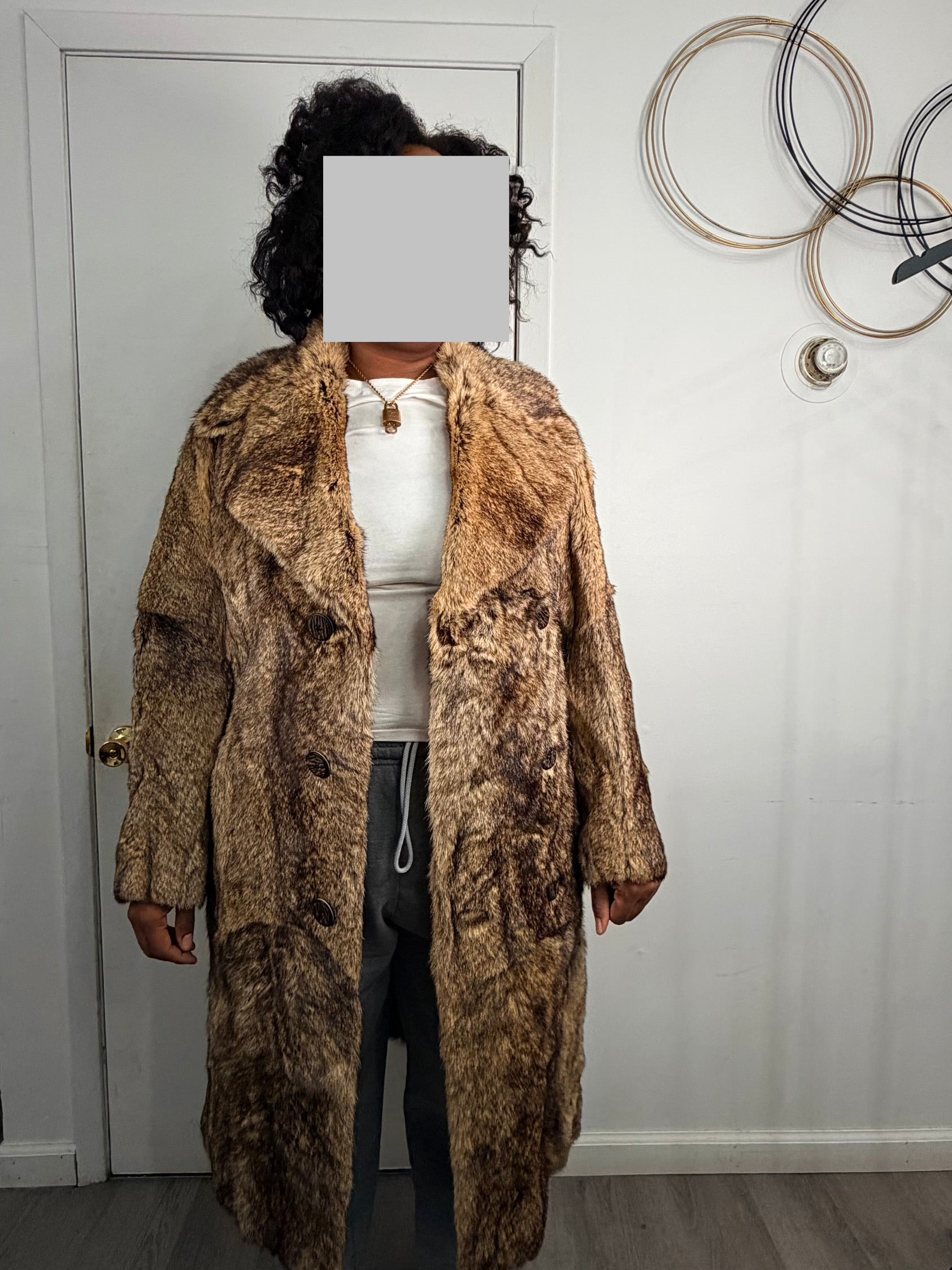 Vintage Marmot Fur Coat – Natural Tawny Brown (Large)