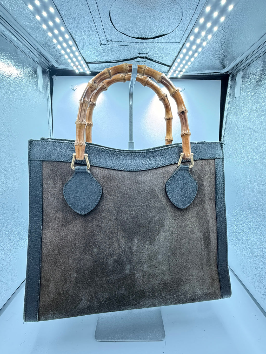 Gucci Bamboo Handle Suede Tote