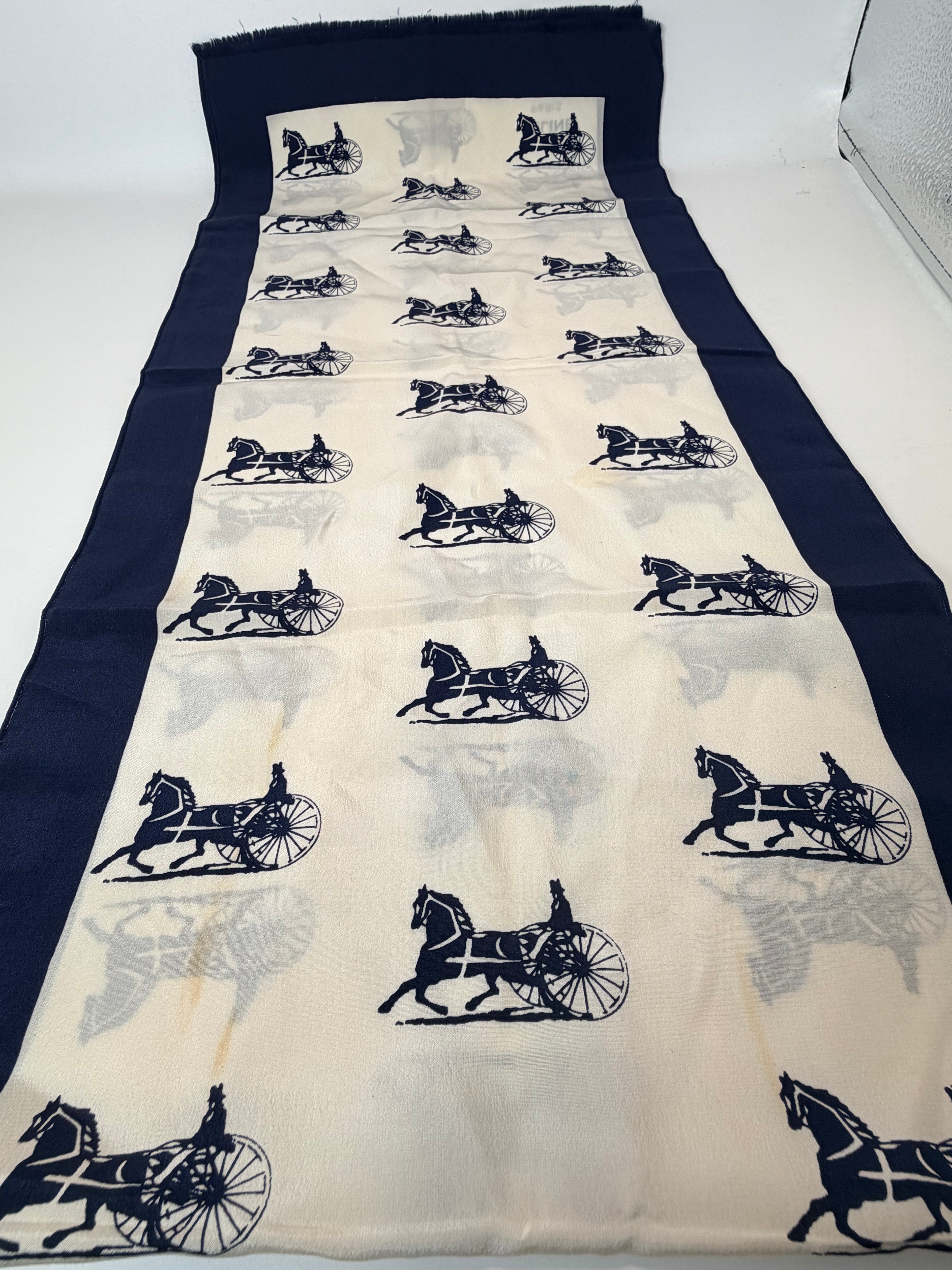 CELINE Vintage Long Silk Scarf – “Carriage Parade”
