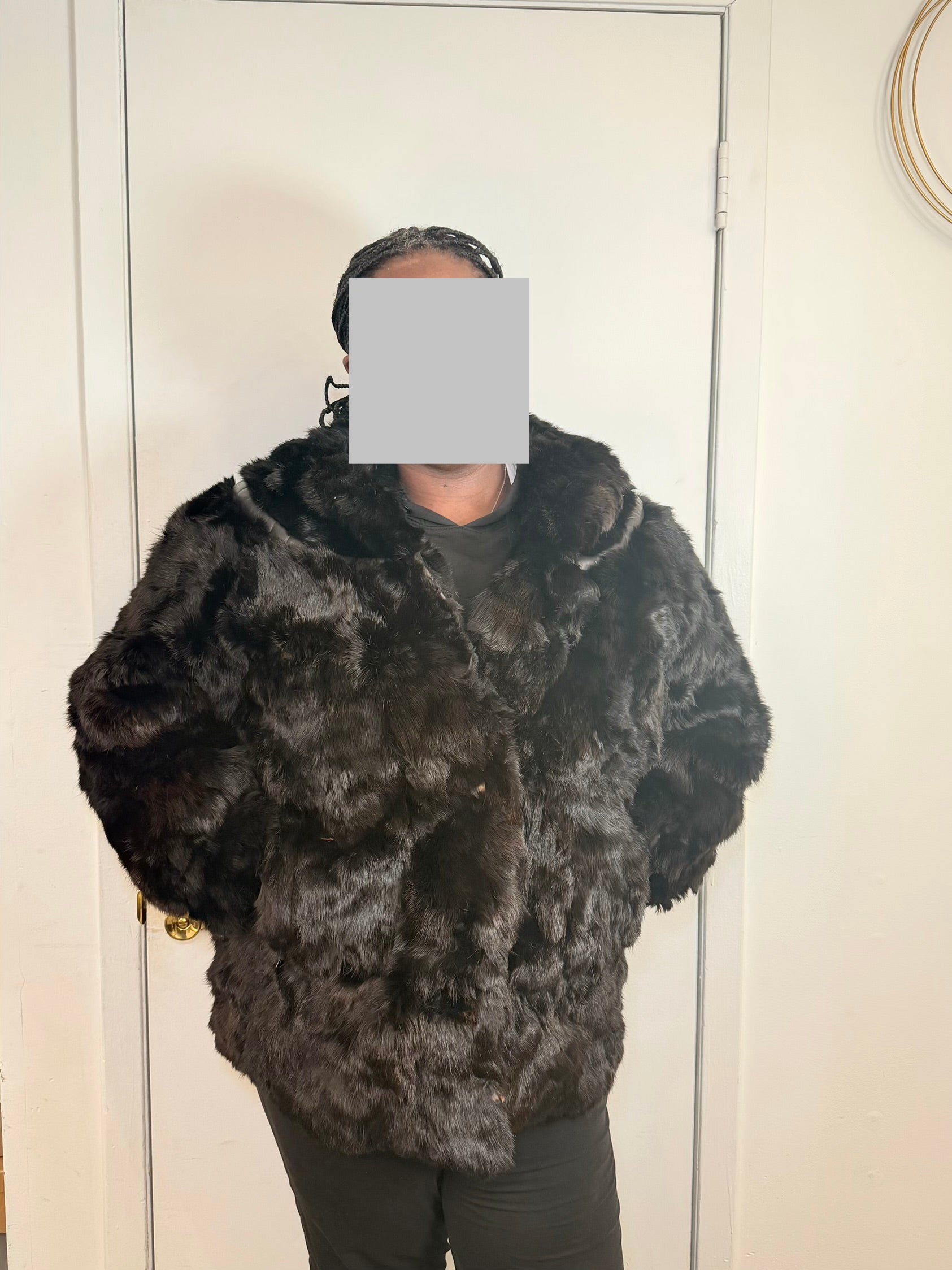 Vintage Mink Fur Coat with Leather Detail – Deep Brown (1X-2X)