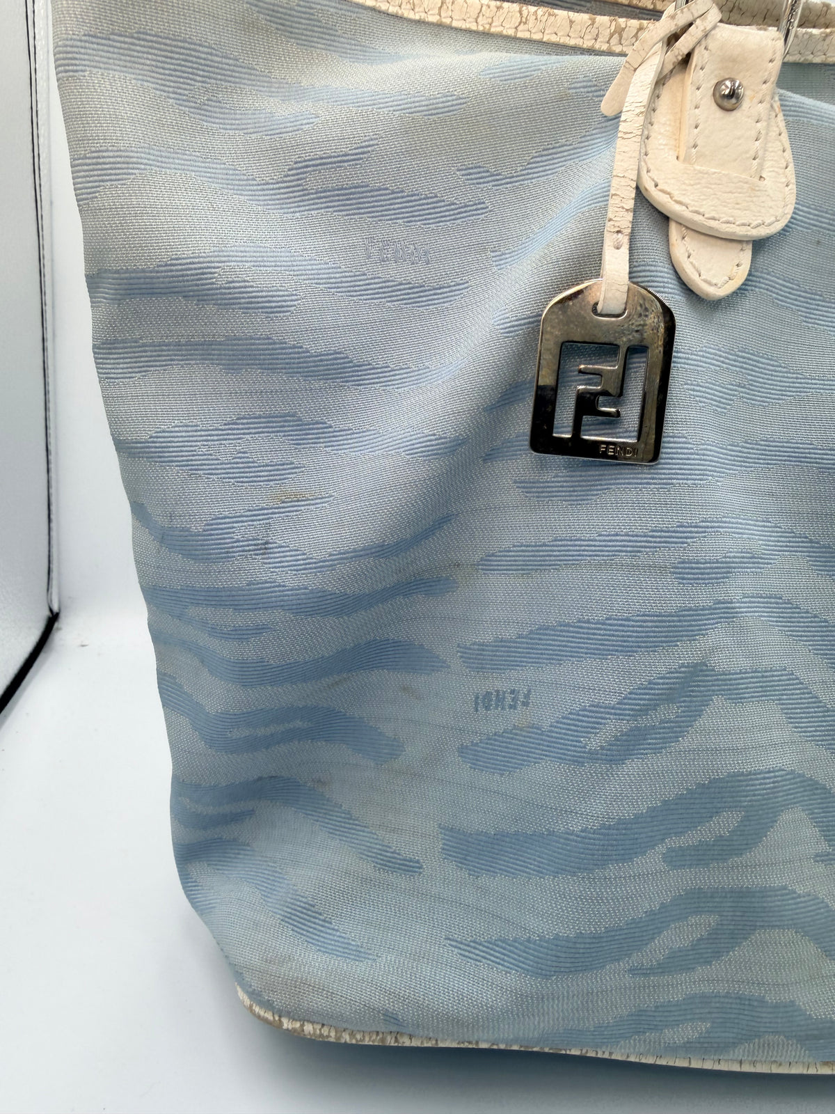 Fendi Vintage Zucca Zebra Tote Bag – Light Blue & White
