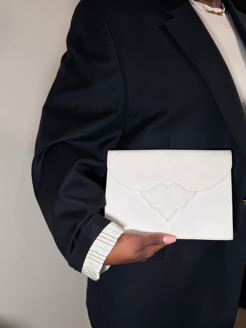 Yves Saint Laurent White Leather Clutch