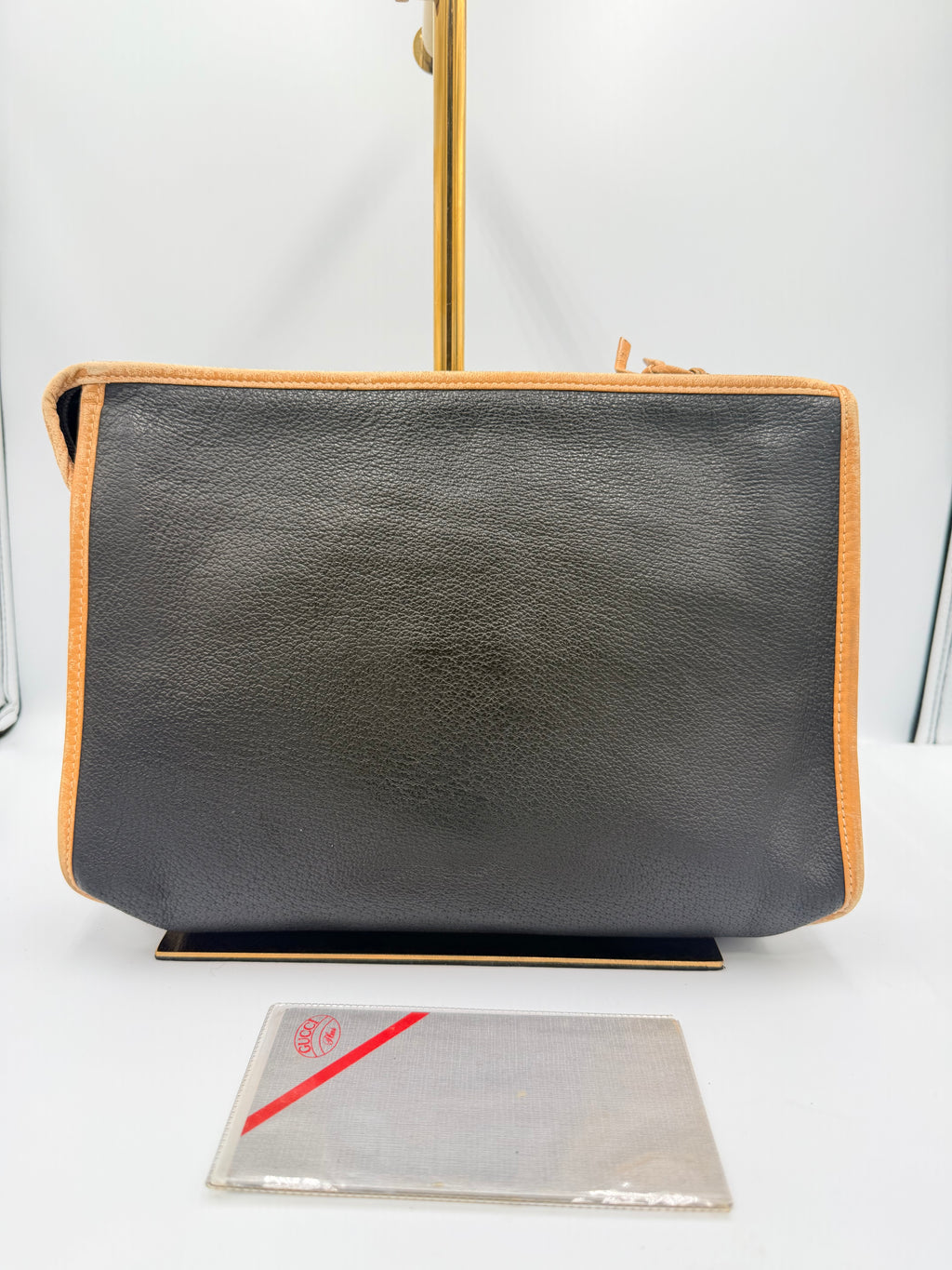 Gucci Black & Tan Leather Zip Clutch / Document Case