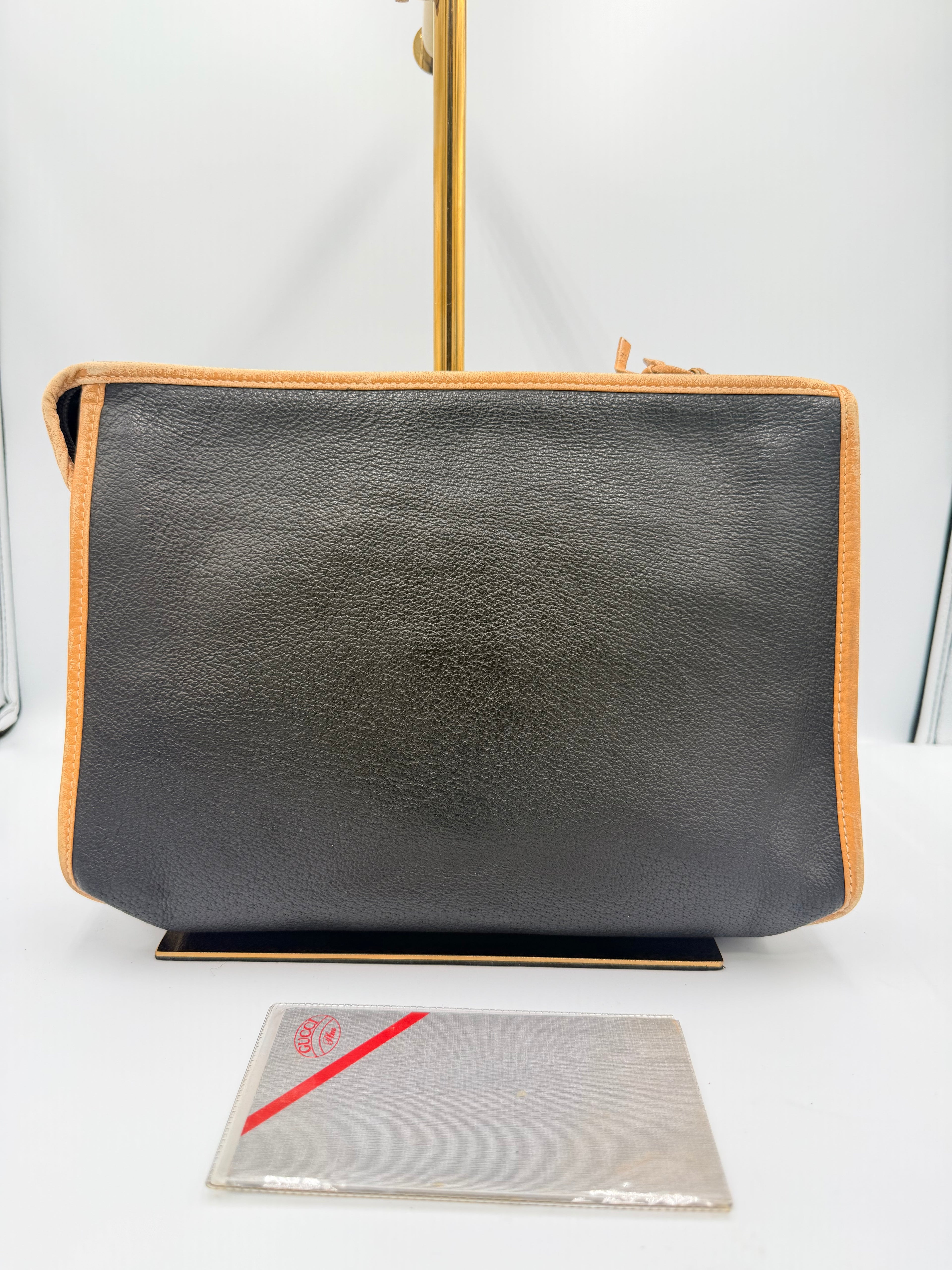 Gucci Black & Tan Leather Zip Clutch / Document Case