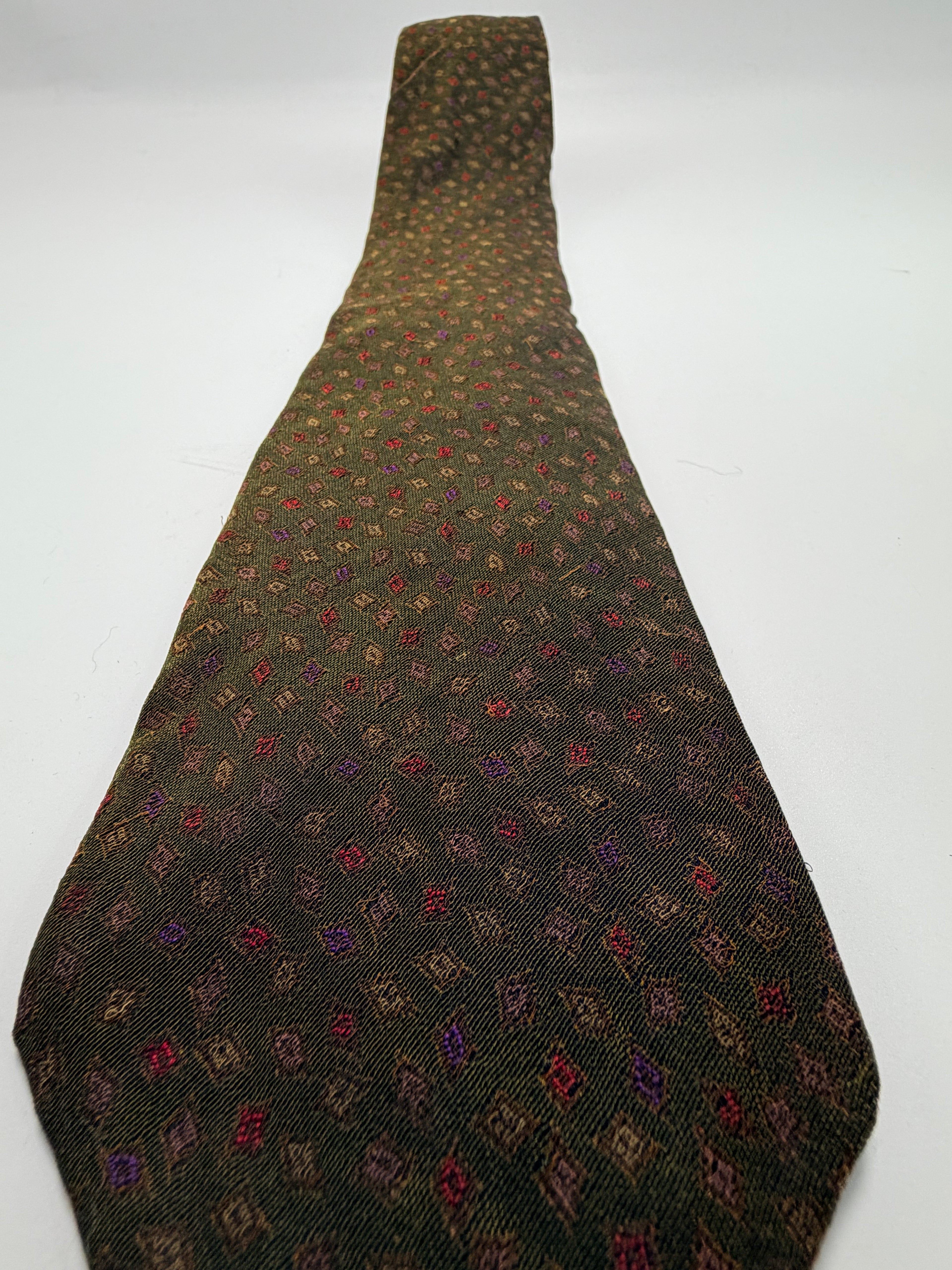 Giorgio Armani Cravatte Silk Tie – Olive Micro Print