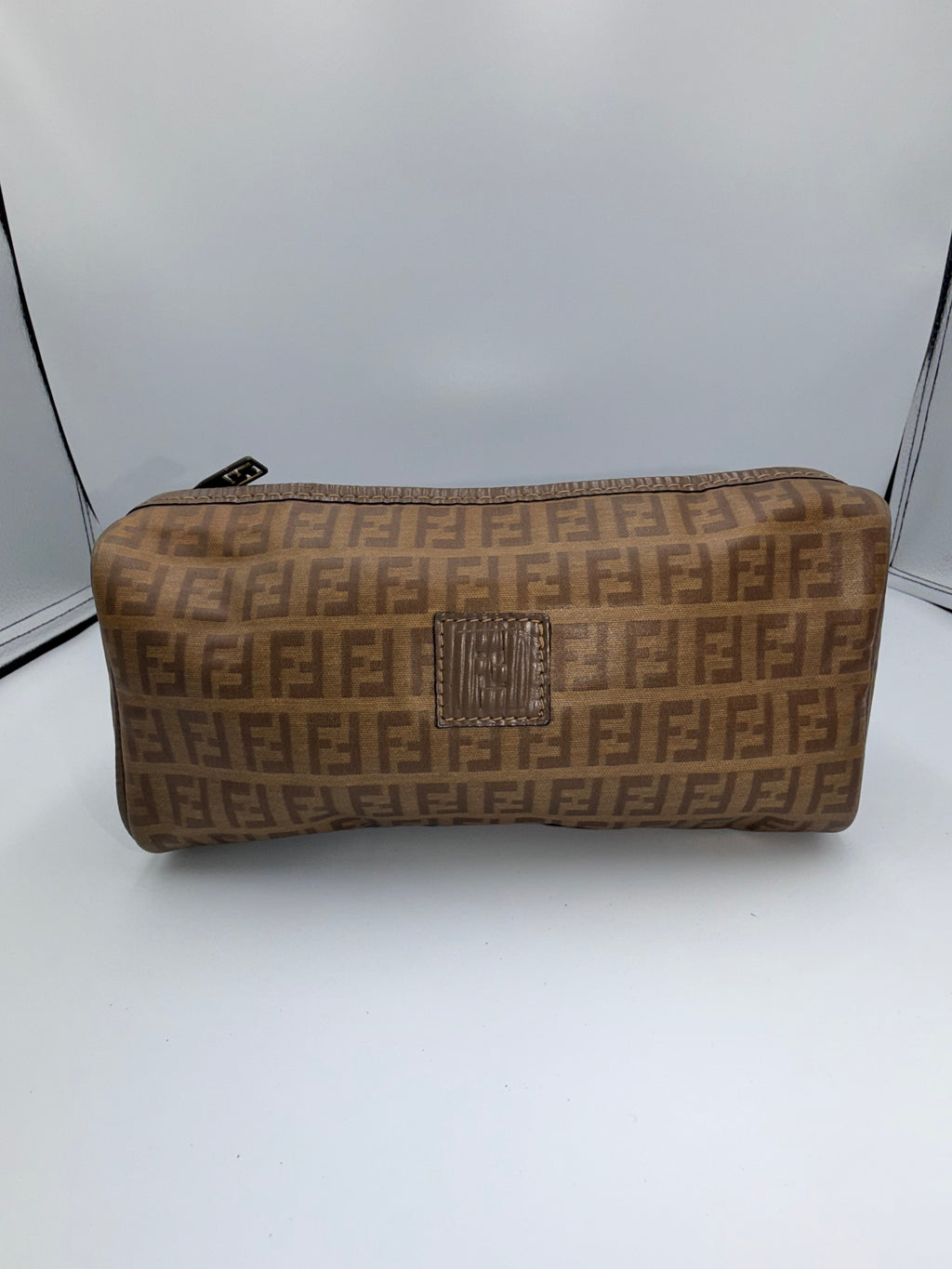 Fendi Zucca Canvas Barrel Clutch / Cosmetic Bag