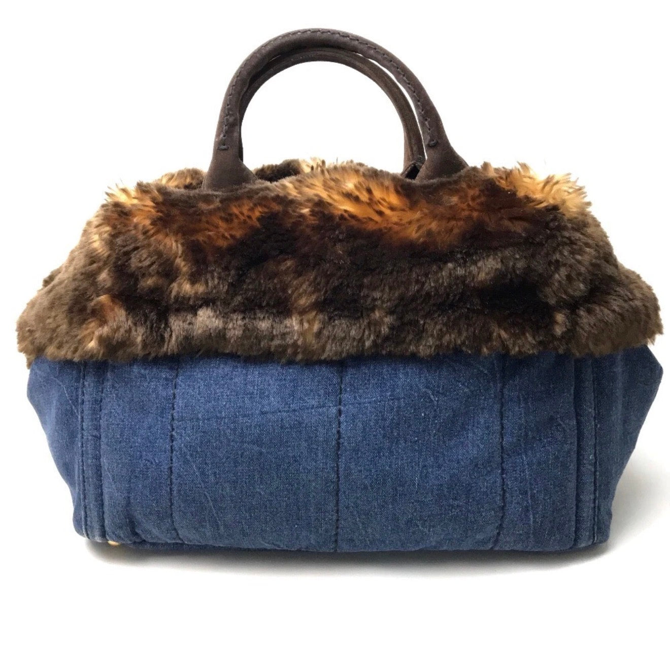 Prada Denim & Fur Canapa Tote Bag