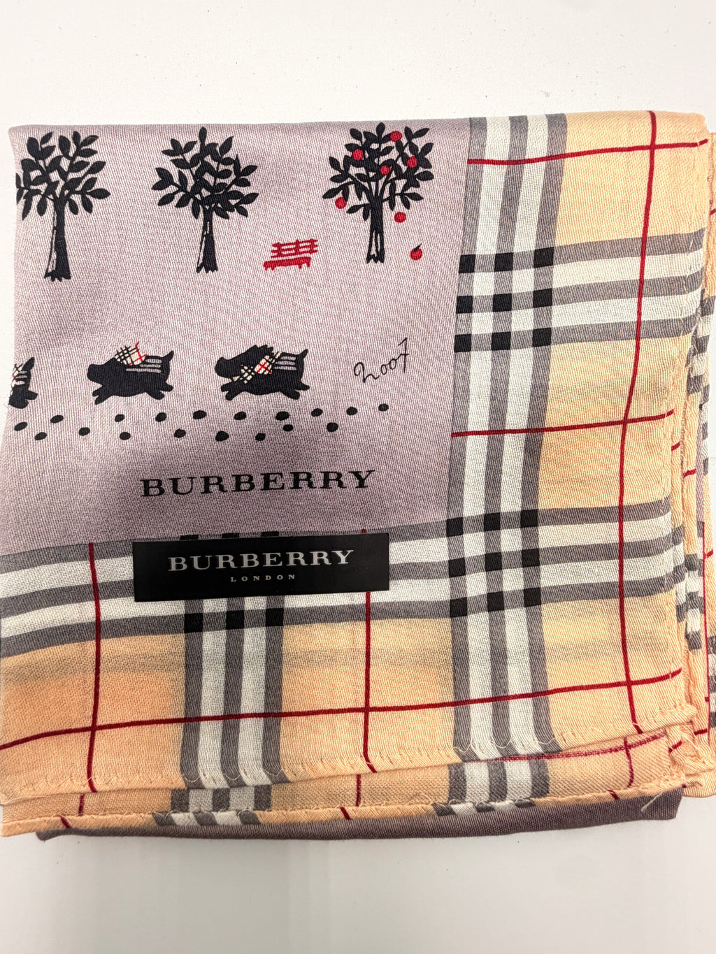 Burberry London Nova Check Dog & Tree Print Scarf - New with Tags