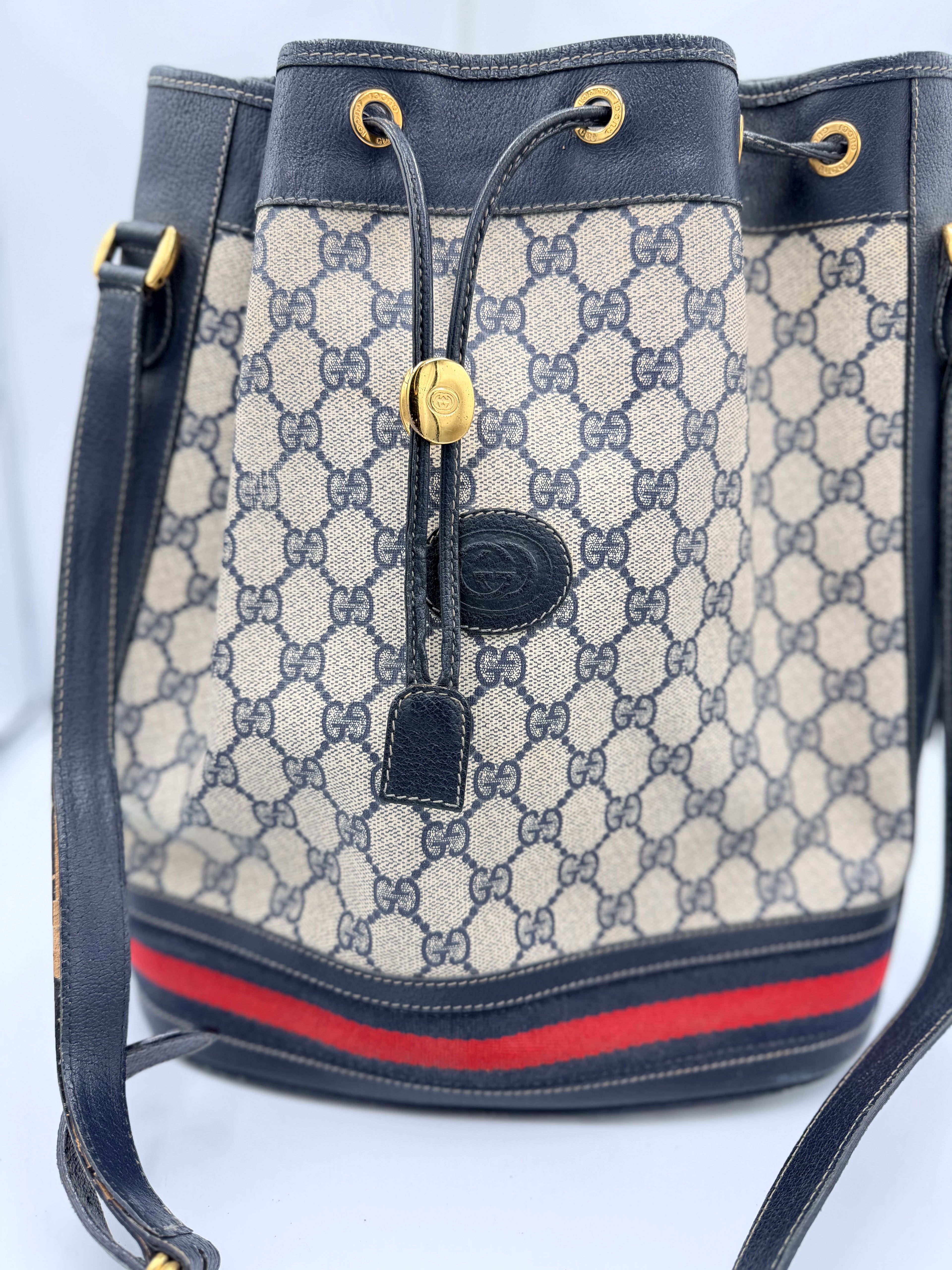Gucci GG Supreme Web Stripe Bucket Bag
