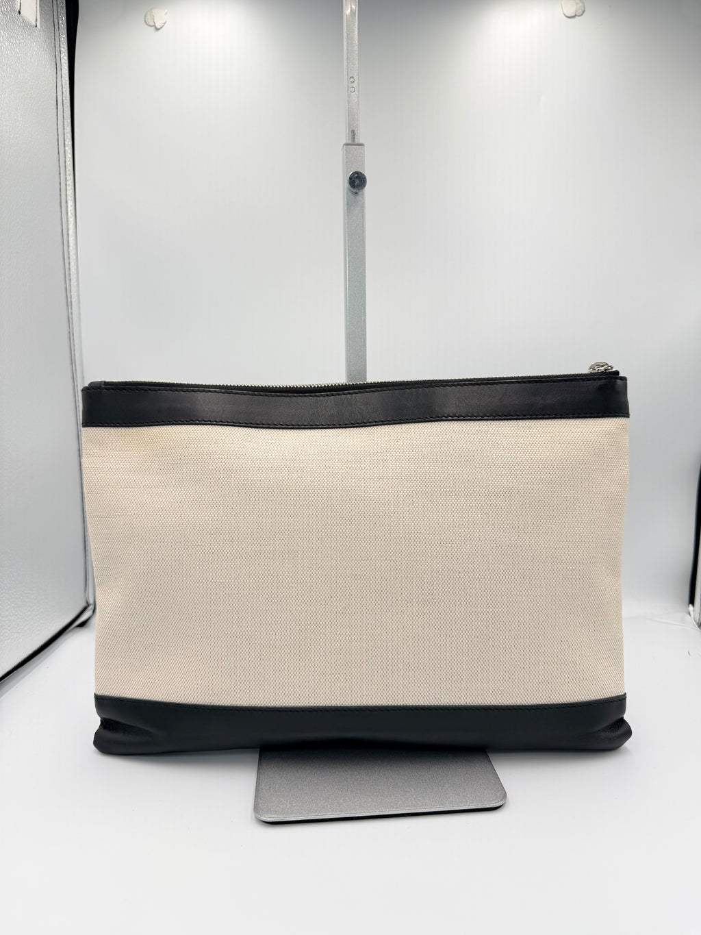 Balenciaga Paris Canvas & Black Leather Logo Clutch Pouch