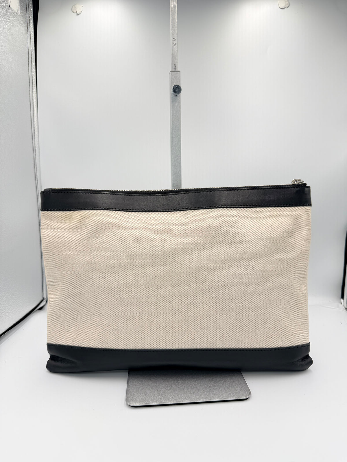 Balenciaga Paris Canvas & Black Leather Logo Clutch Pouch