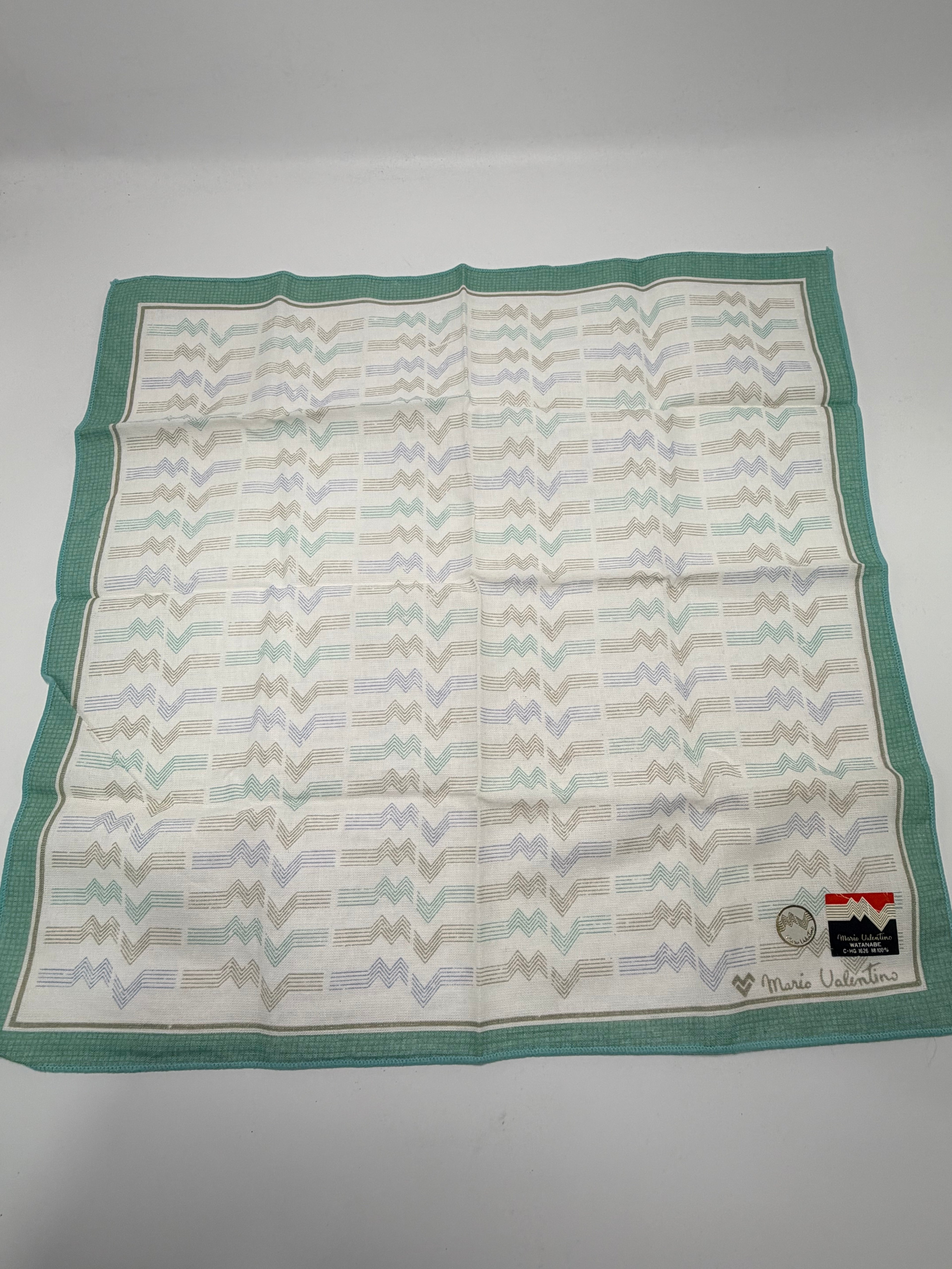 Valentino Watanabe Geometric Scarf – Mint Green & Pastel Zigzag
