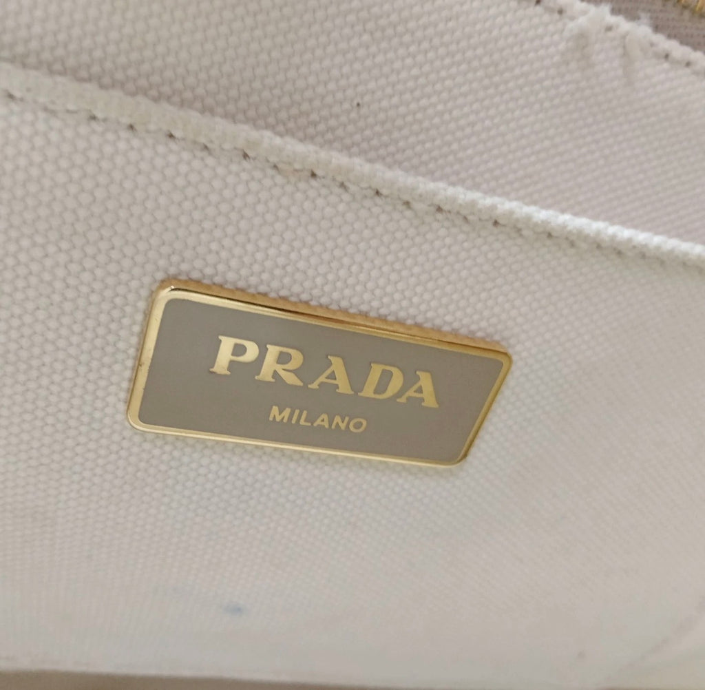 Prada Canapa Canvas Tote - Navy & Ivory (Large)