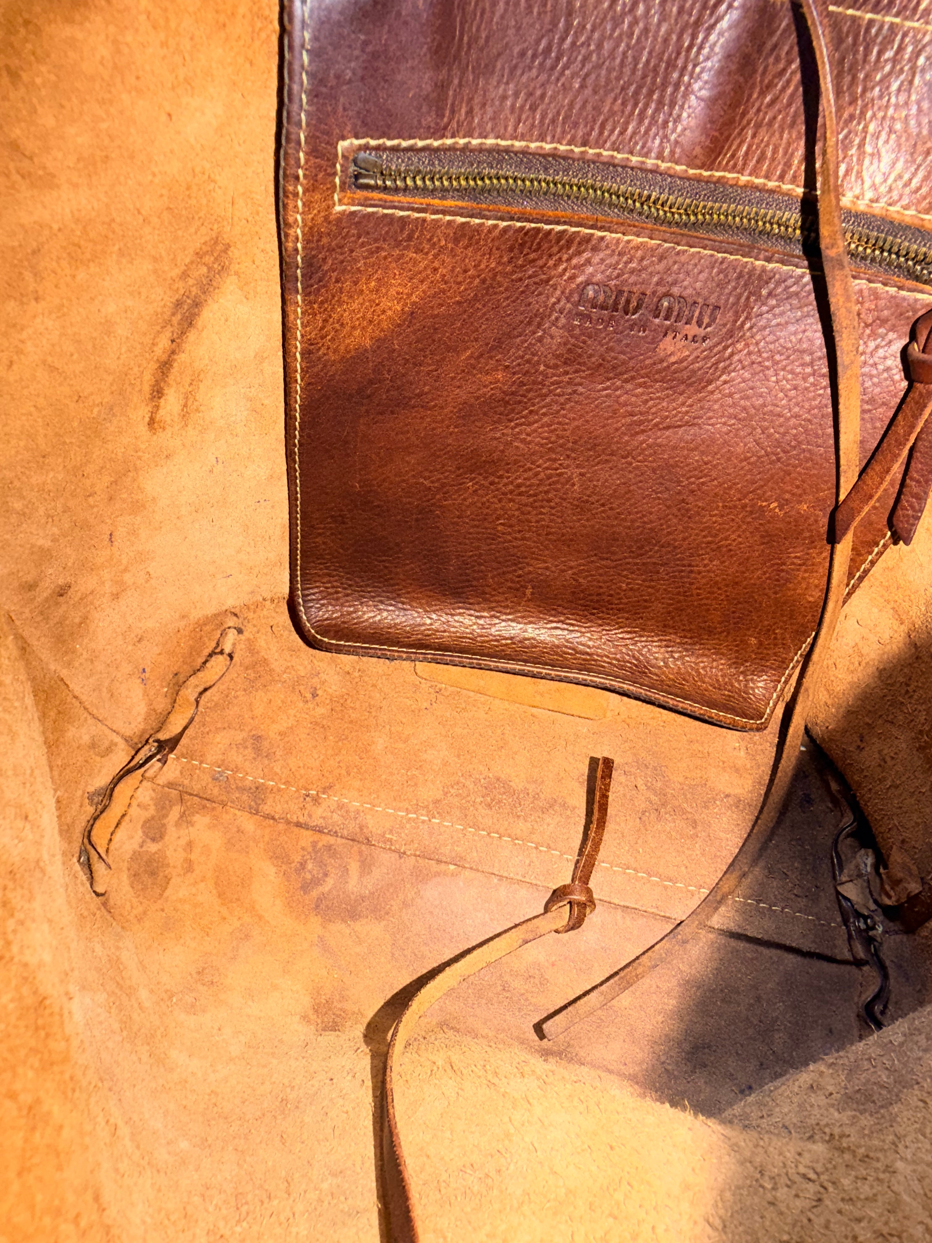 Miu Miu Distressed Leather Tote Bag – Brown