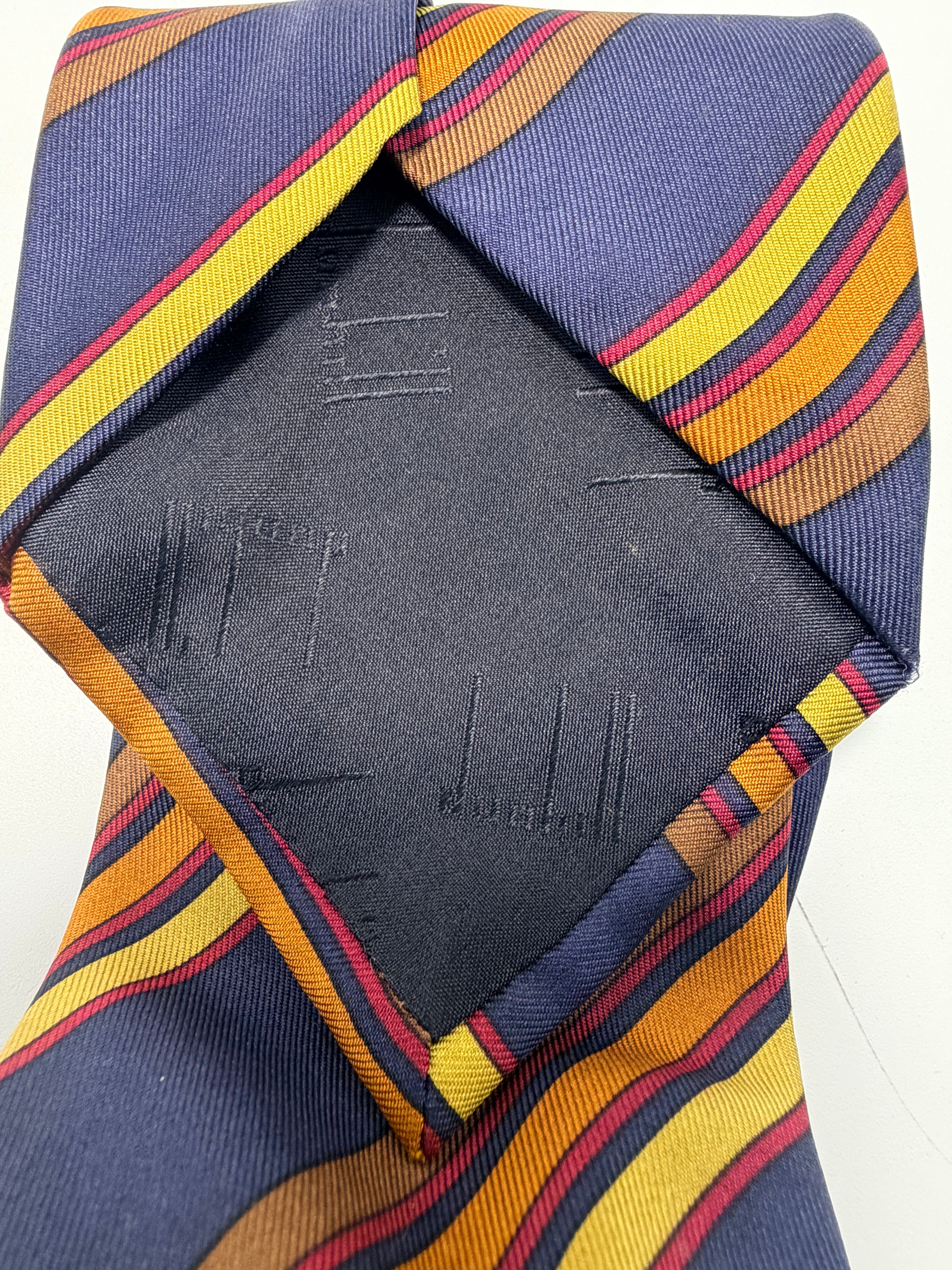 Dunhill Vintage Silk Tie – Navy Multicolor Stripe