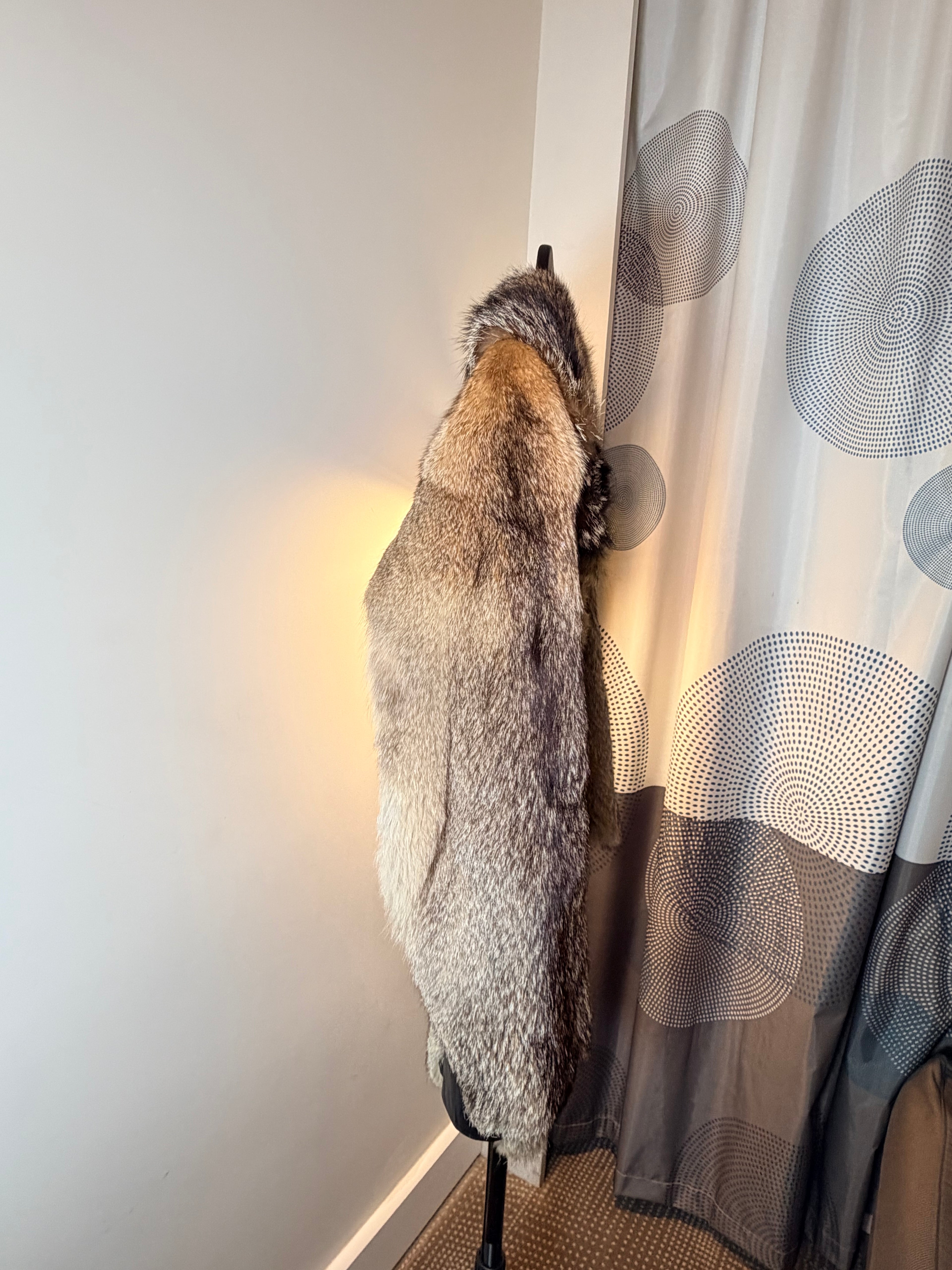 Vintage Fox Fur & Leather Coat – Natural Grey-Tan (Small)
