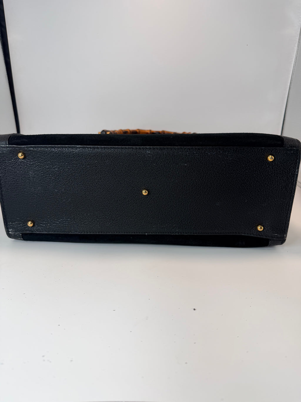 Gucci Bamboo Top Handle Tote – Black Suede & Leather