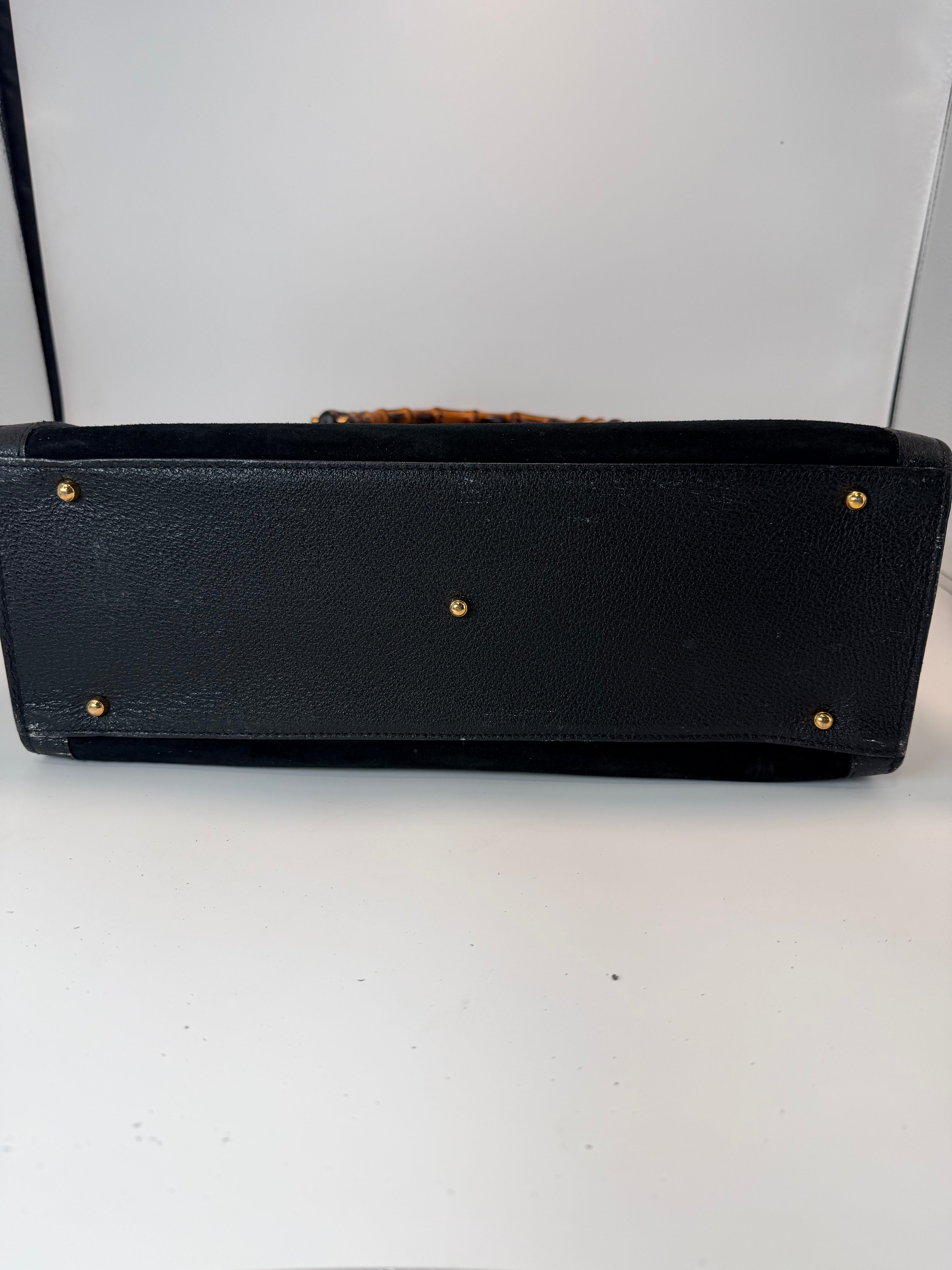 Gucci Bamboo Top Handle Tote – Black Suede & Leather