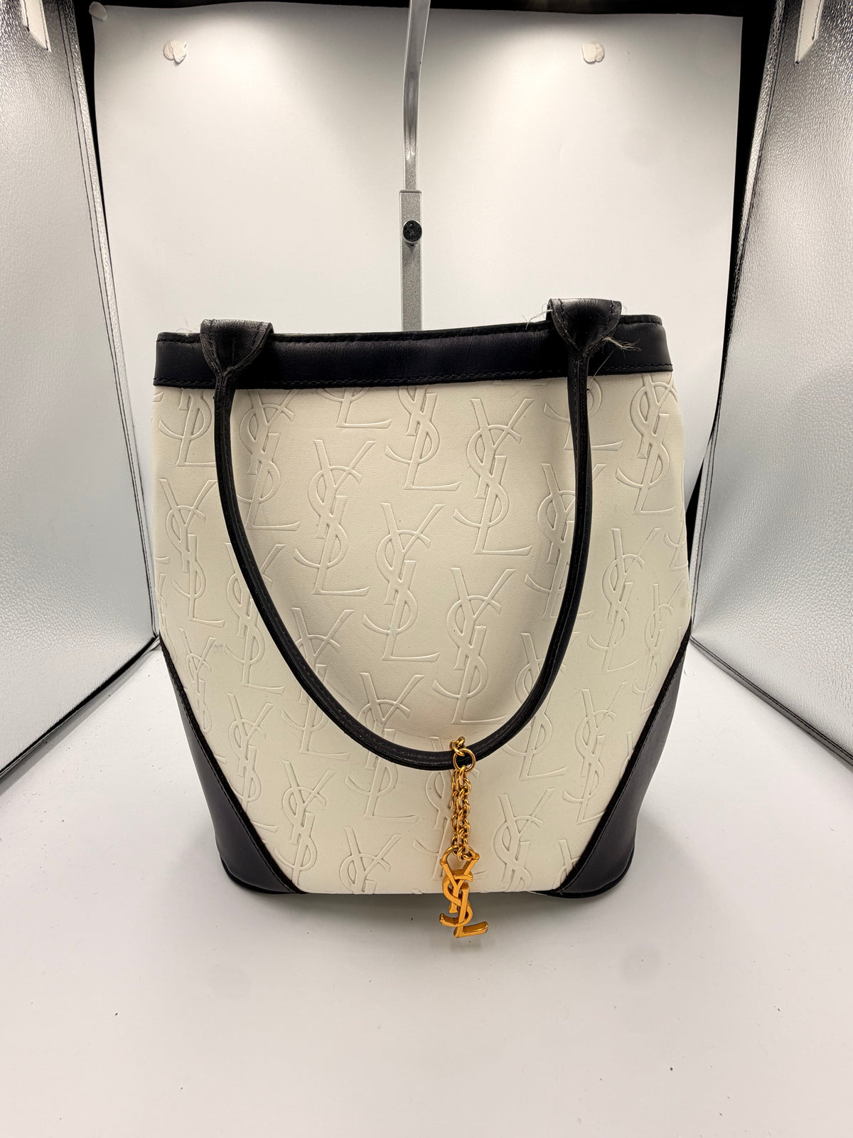 Yves Saint Laurent YSL Embossed Logo Tote Bag – Ivory & Blue