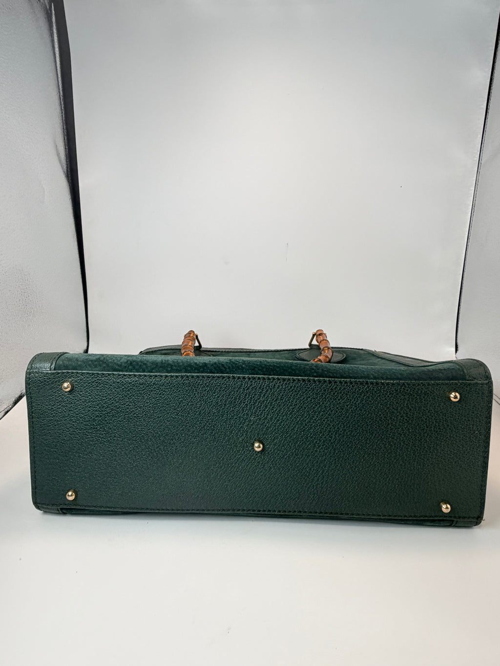 Gucci Bamboo Handle Suede & Leather Tote Bag – Green