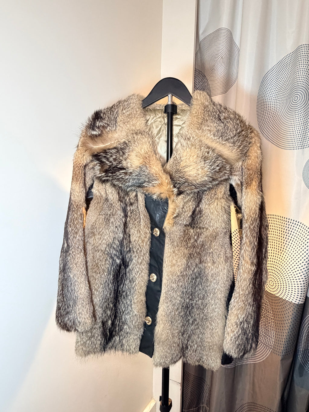 Vintage Fox Fur & Leather Coat – Natural Grey-Tan (Small)