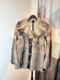 Vintage Fox Fur & Leather Coat – Natural Grey-Tan (Small)