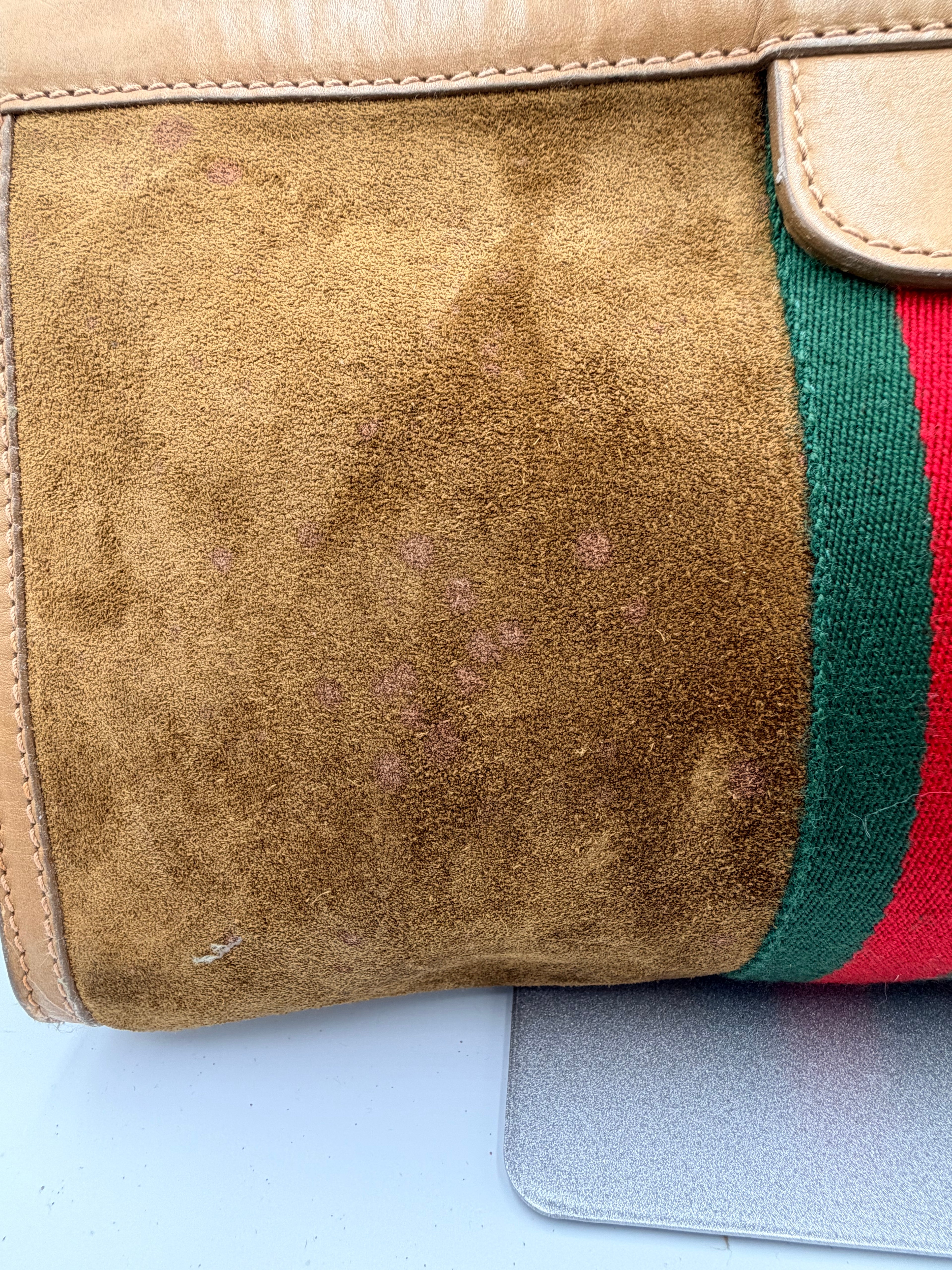 Gucci Suede Web Stripe Clutch Bag