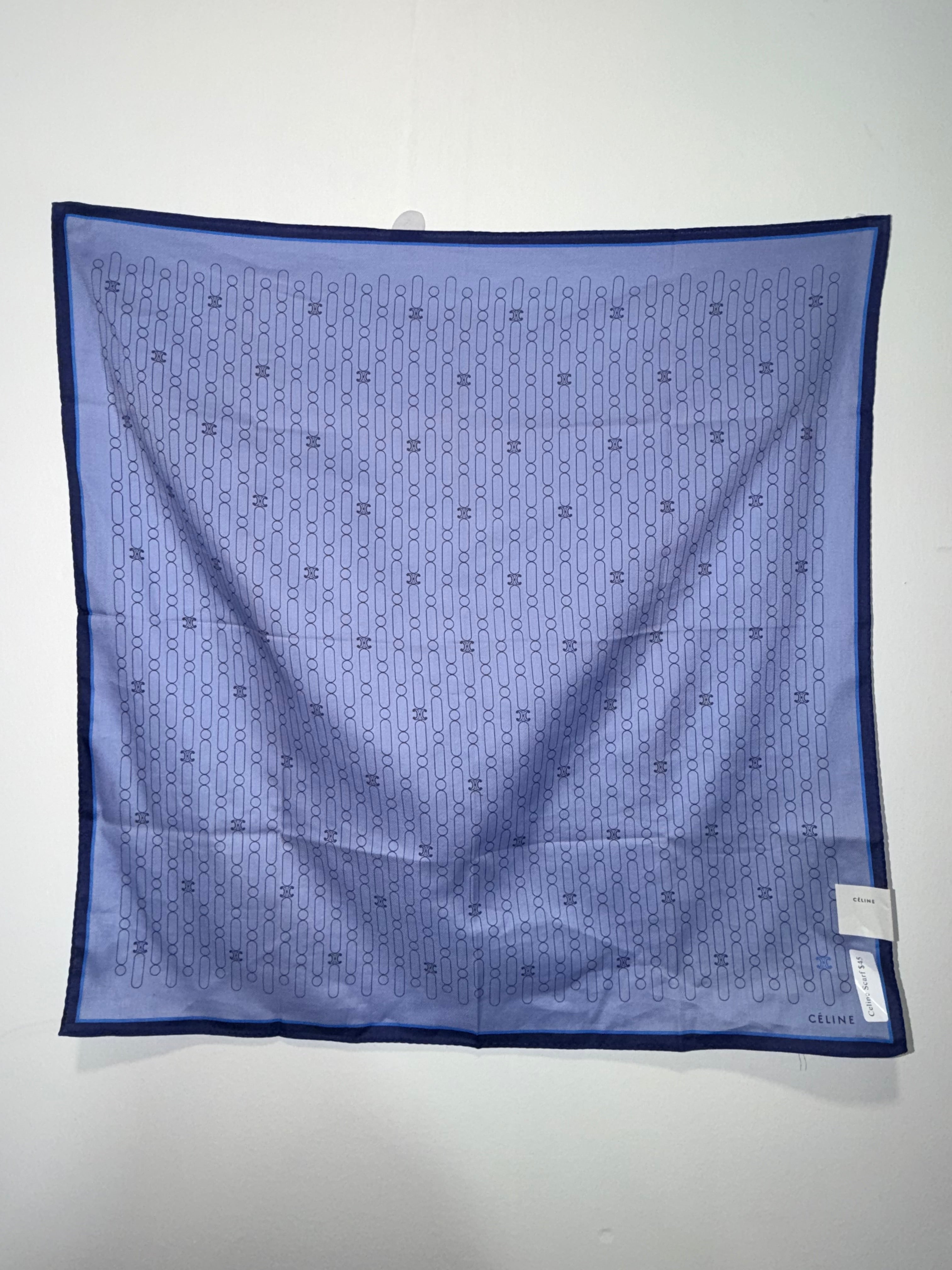 Céline Paris Monogram Silk Scarf in Periwinkle Blue