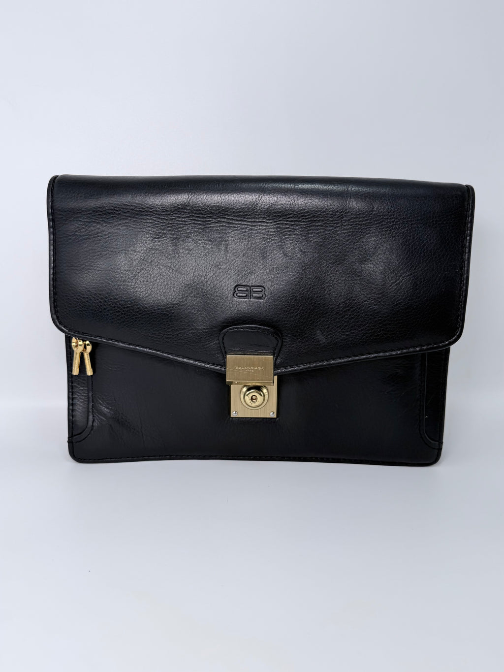 Balenciaga Black Leather Clutch with Retractable Strap