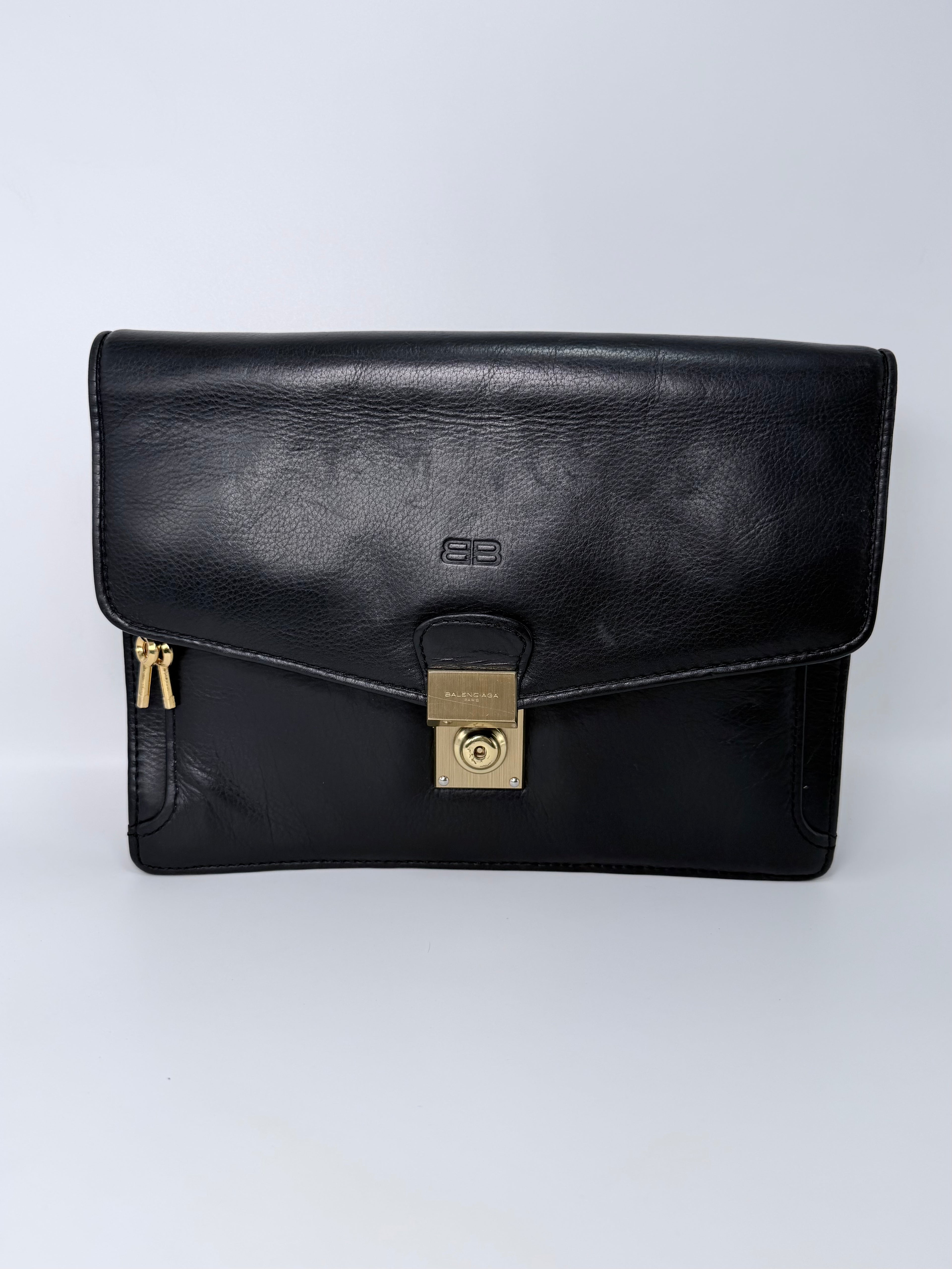 Balenciaga Black Leather Clutch with Retractable Strap