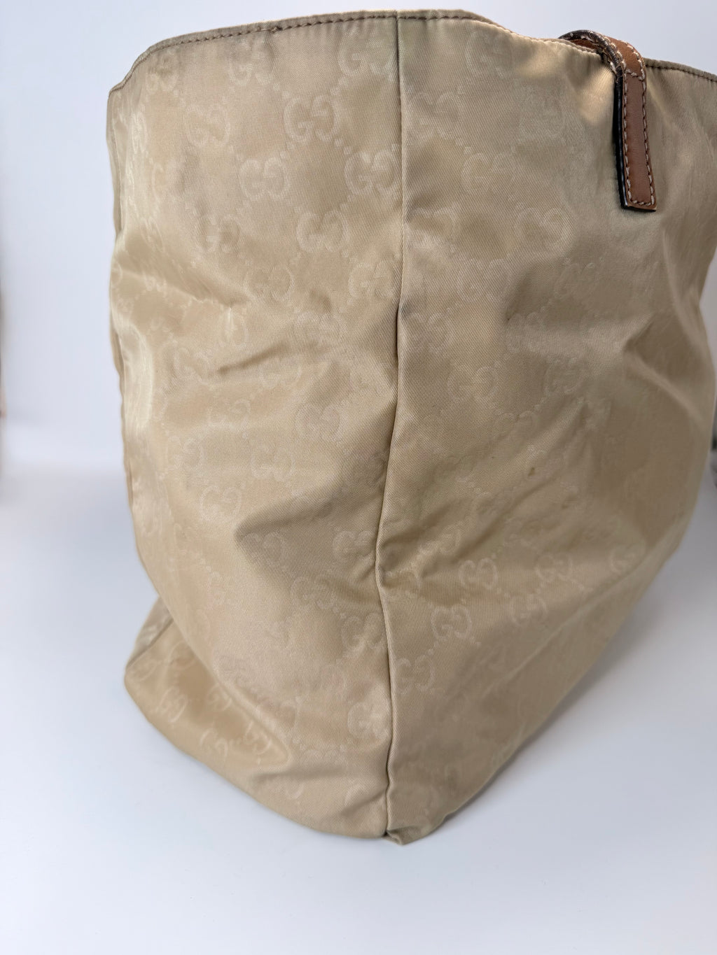 Gucci Beige GG Canvas Tote with Leather Trim