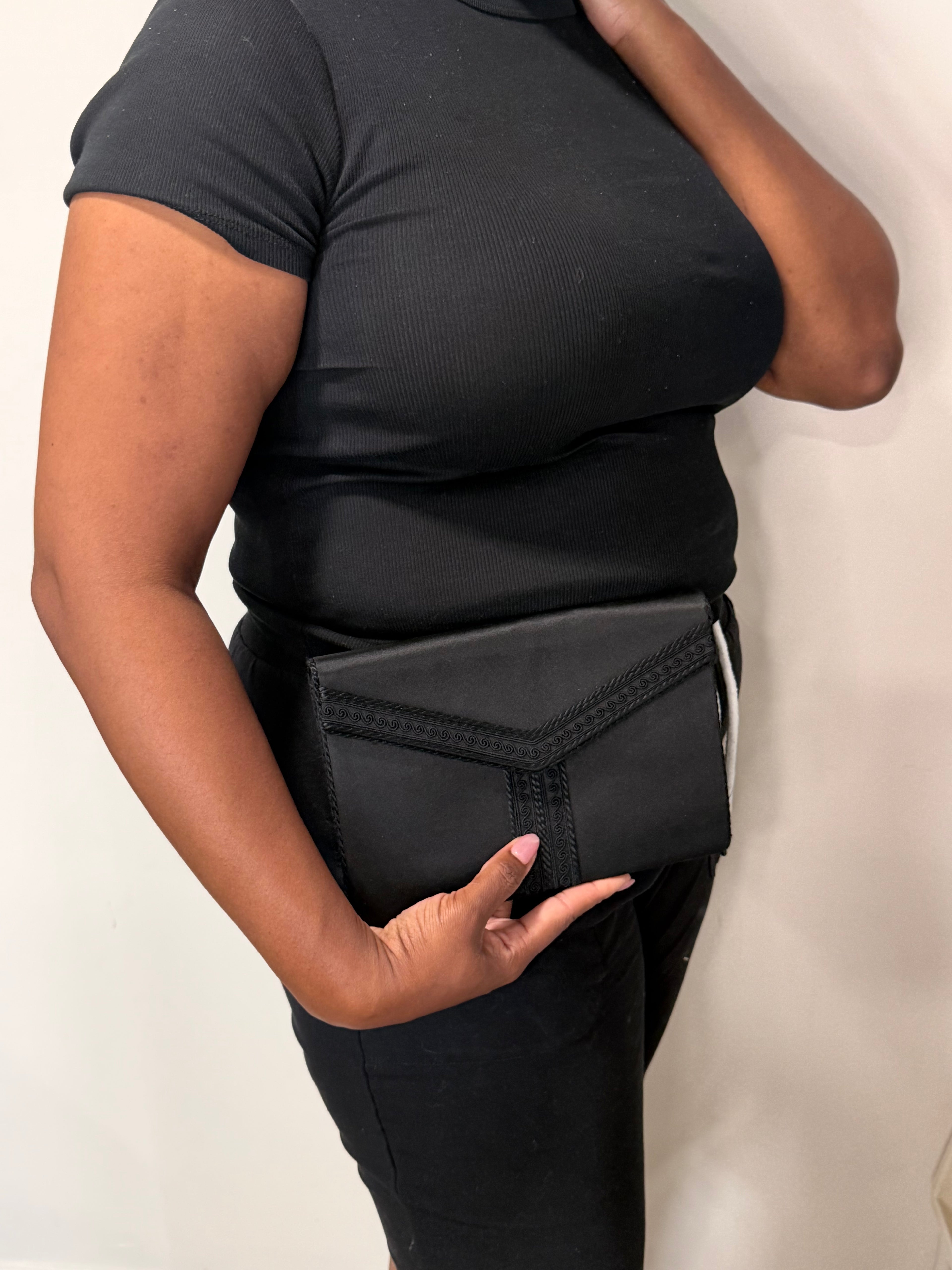 Yves Saint Laurent Vintage Black Satin Evening Clutch