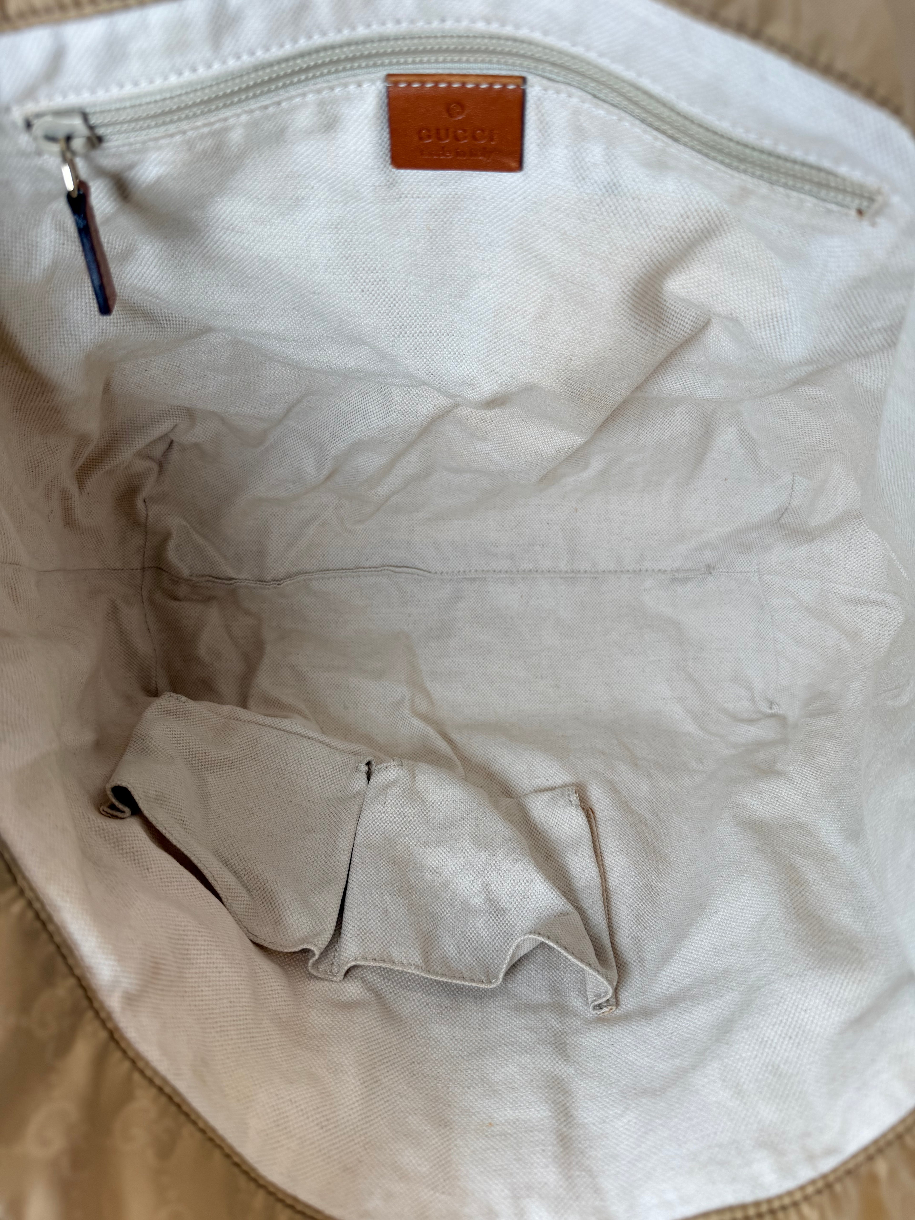 Gucci Beige GG Canvas Tote with Leather Trim