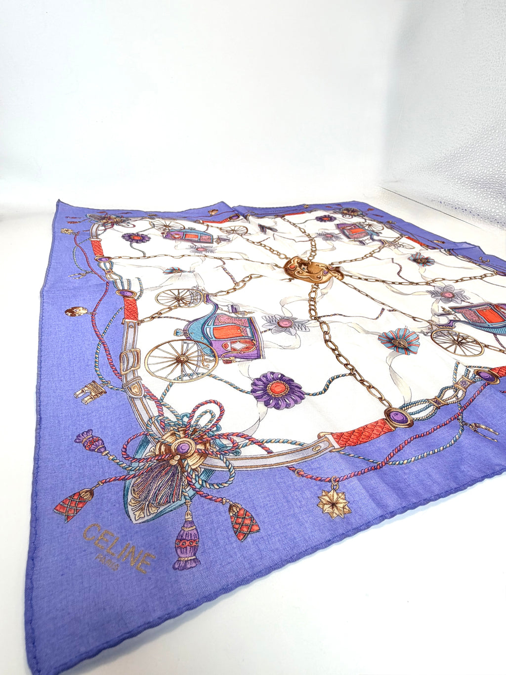 CELINE Vintage Silk Scarf – Carriage & Chain Print