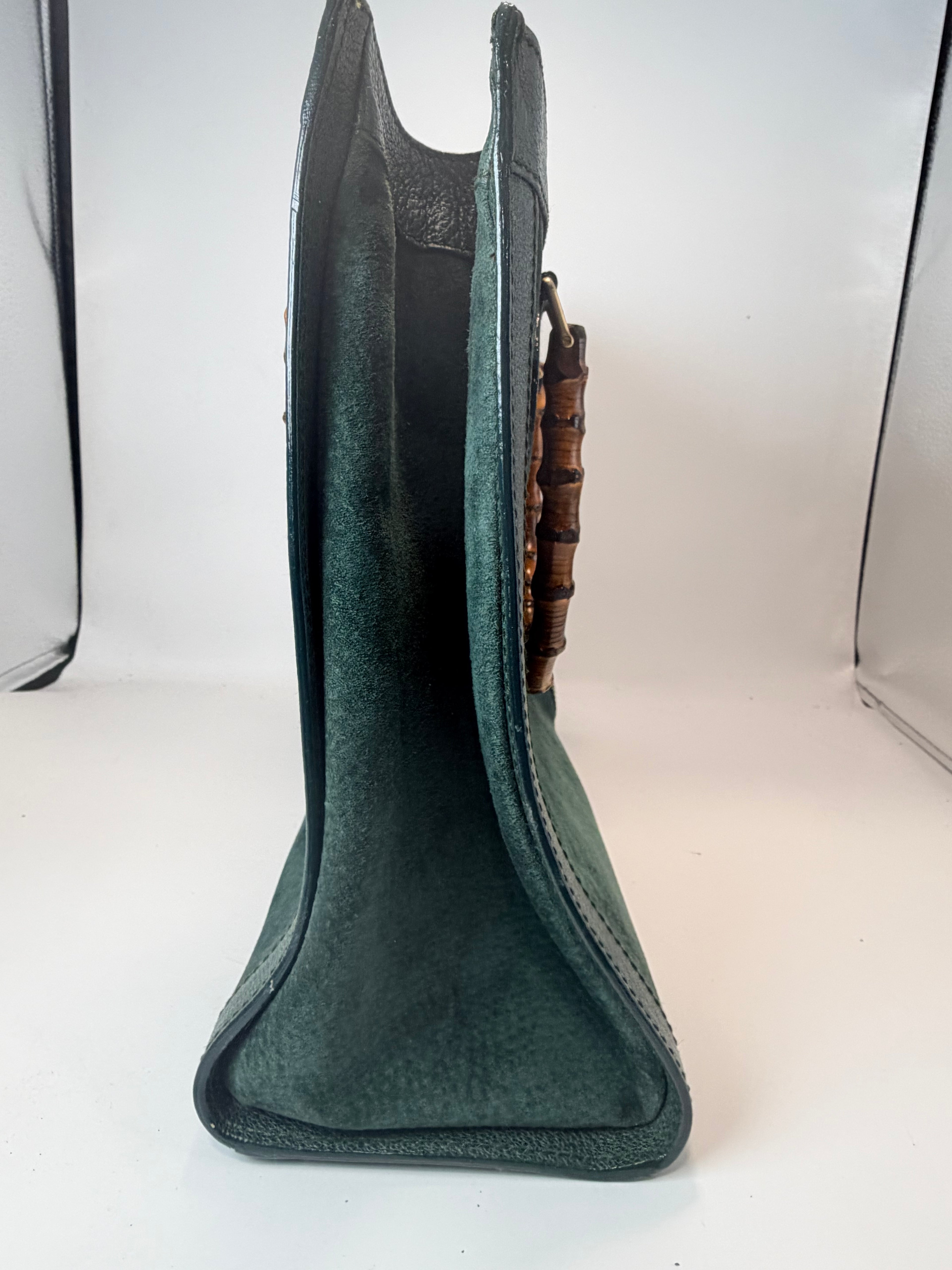 Gucci Bamboo Handle Suede & Leather Tote Bag – Green