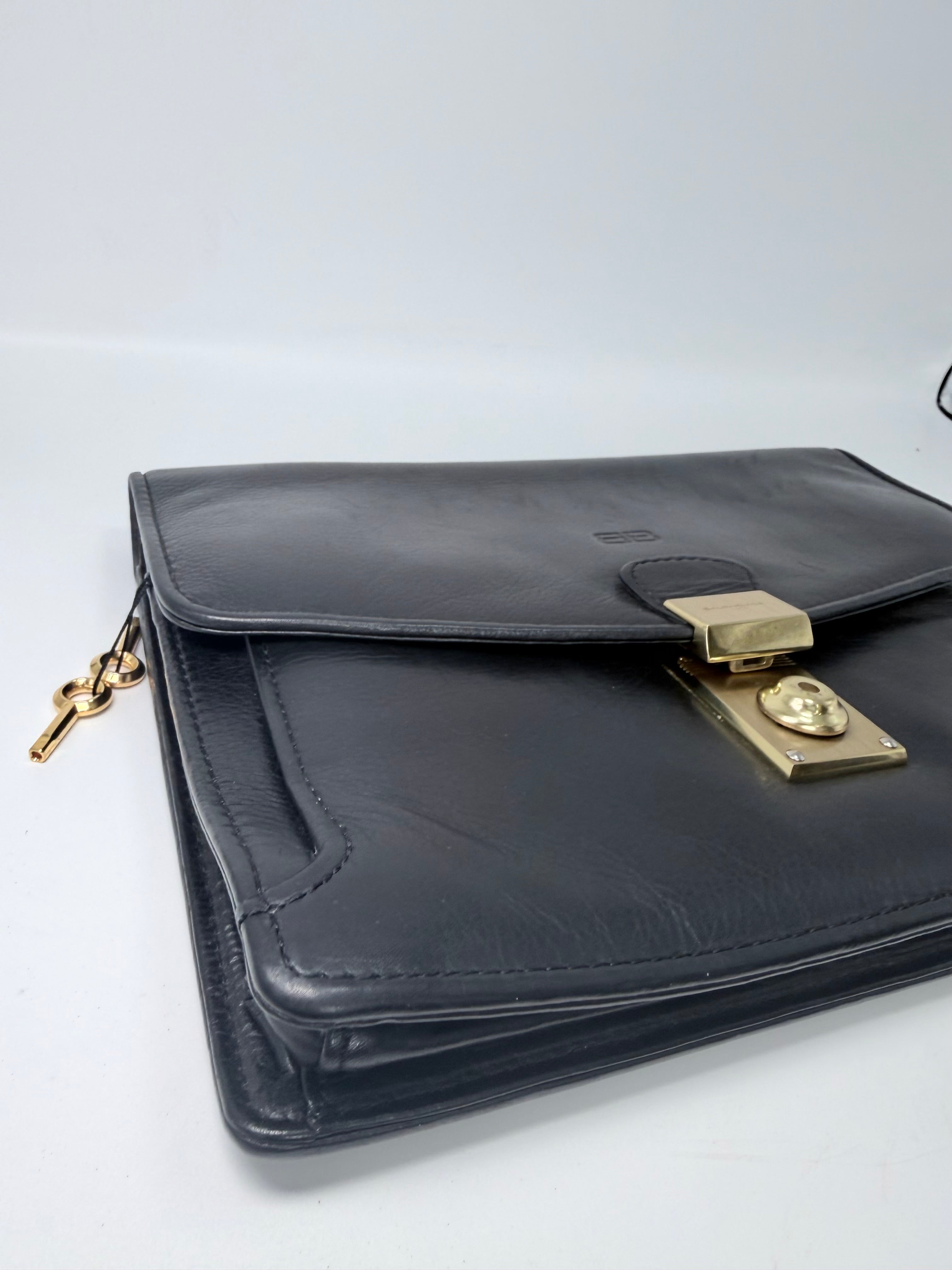Balenciaga Black Leather Clutch with Retractable Strap