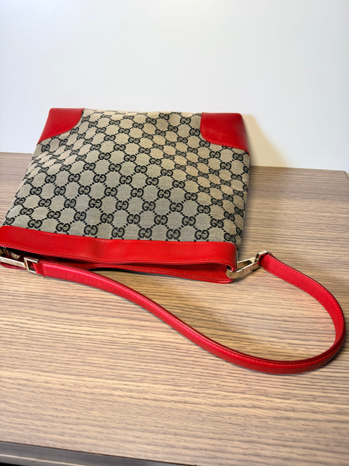 Gucci GG Monogram Canvas Red Leather Shoulder Bag