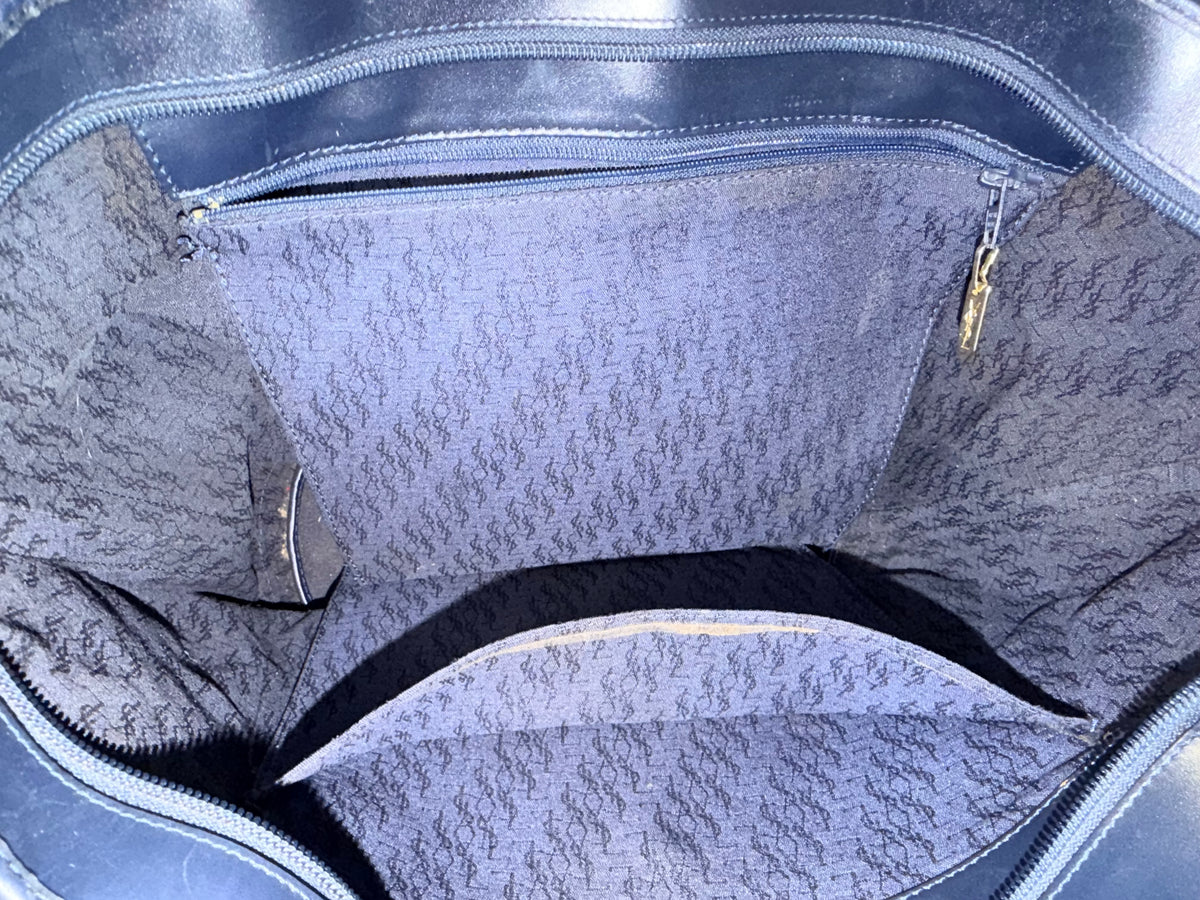 YSL Navy Woven Shoulder Tote Bag