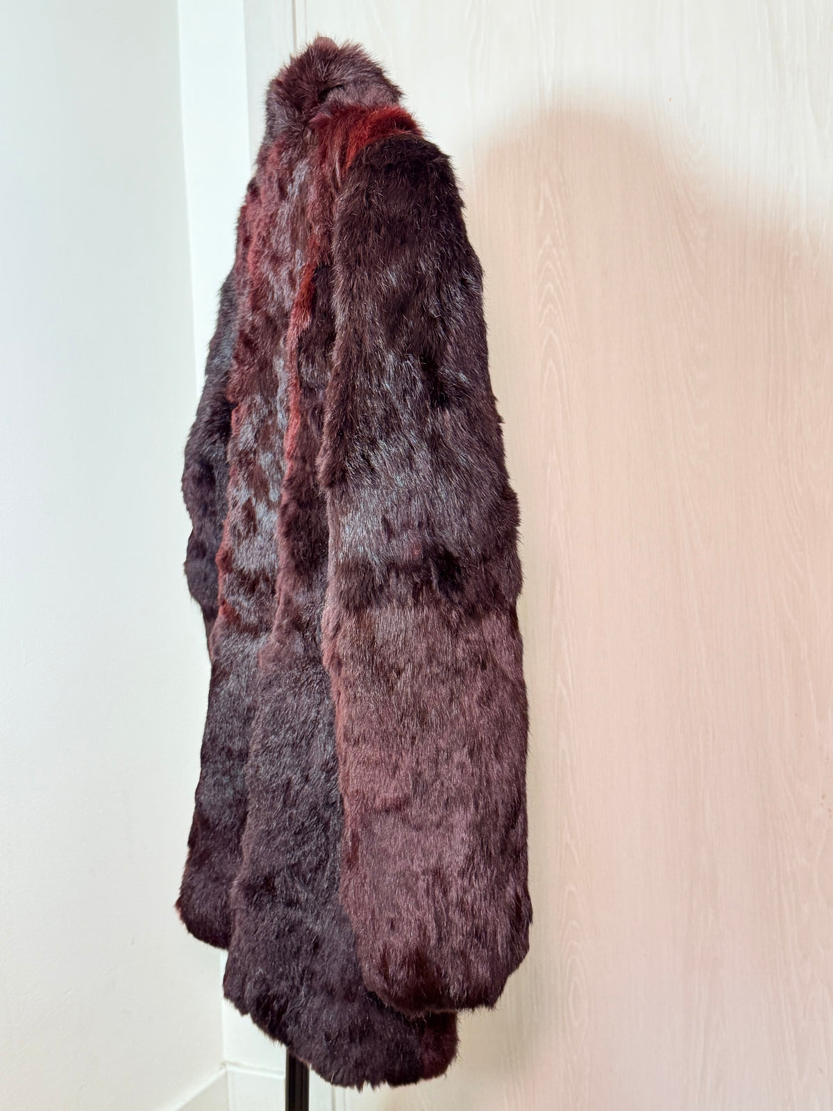 Drawstring Rabbit Fur Coat Vintage Sheared Rabbit Fur Coat – Deep Burgundy (Small) – TheLuxeSource